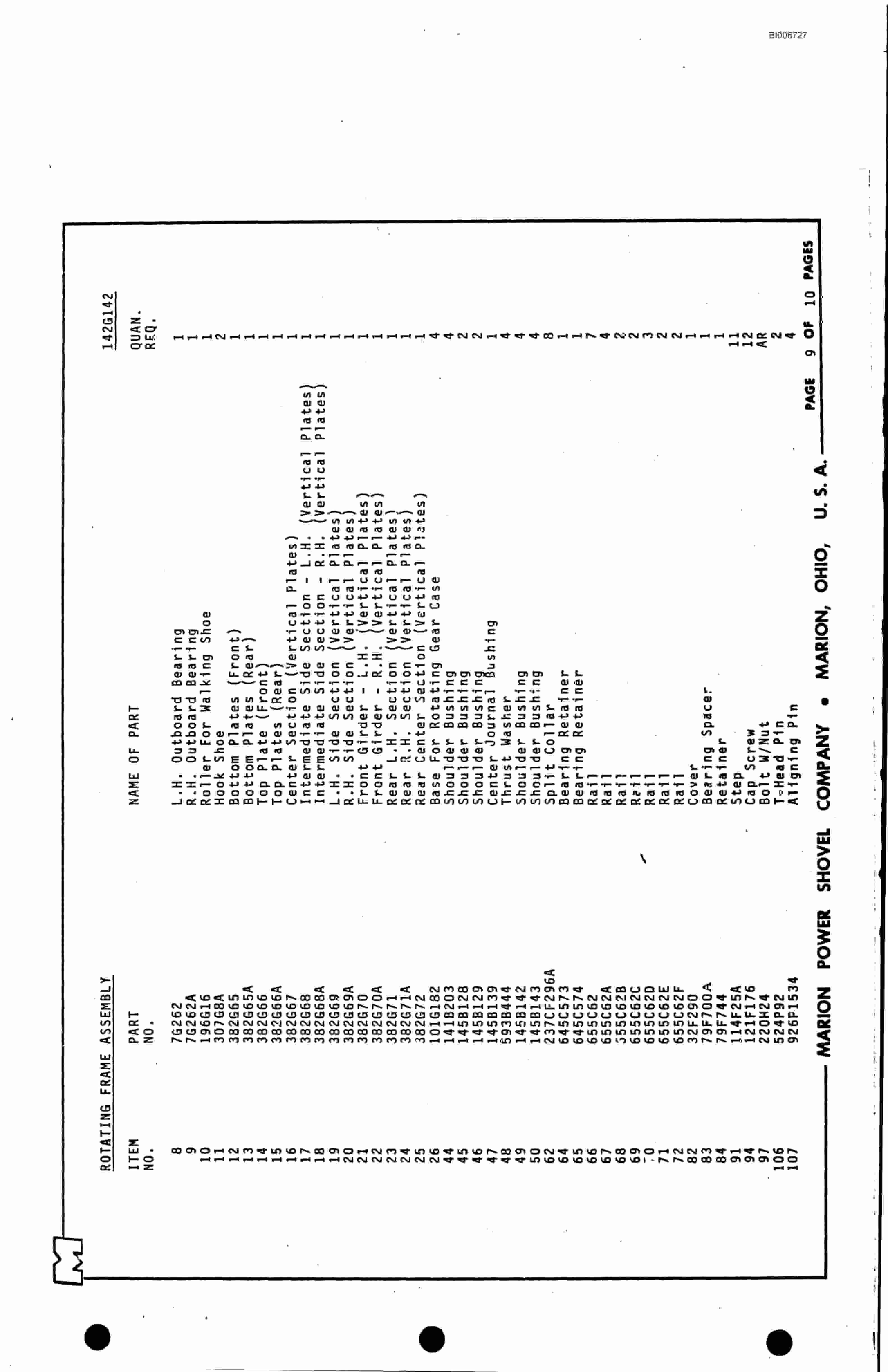 Bucyrus 8400 Parts Catalog BI006727-2