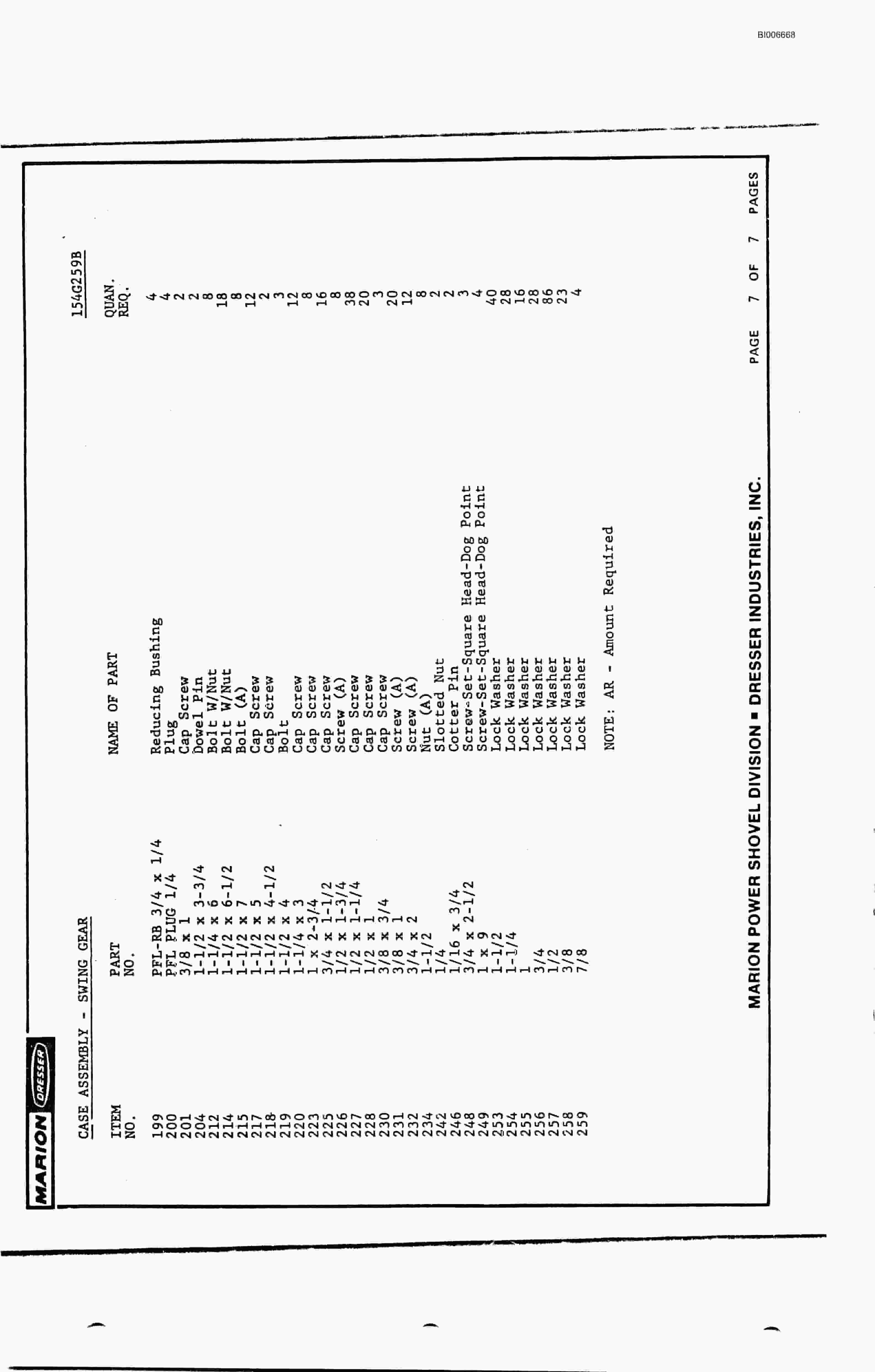Bucyrus 8750 Parts Catalog BI006668-2