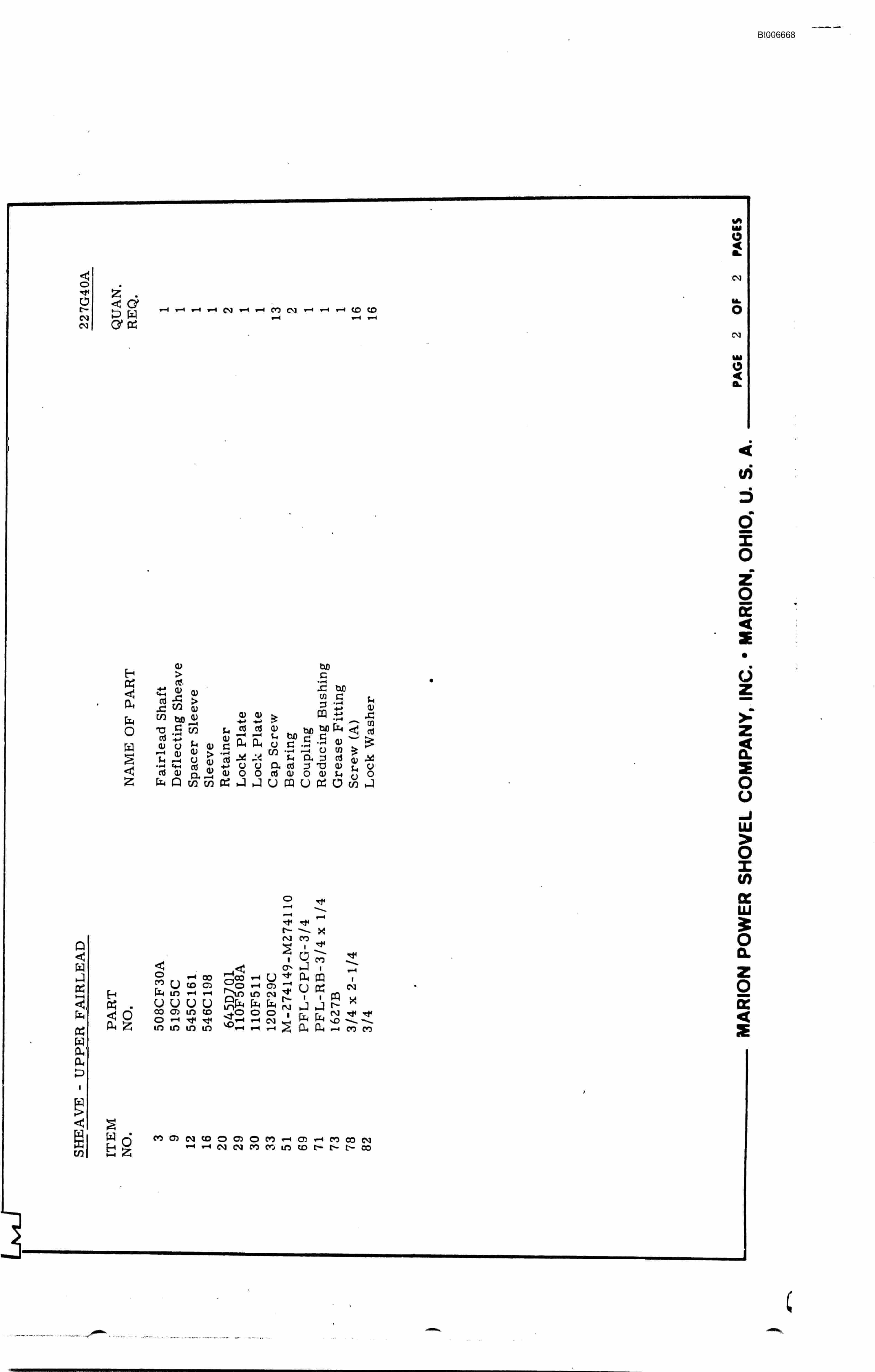 Bucyrus 8750 Parts Catalog BI006668-5