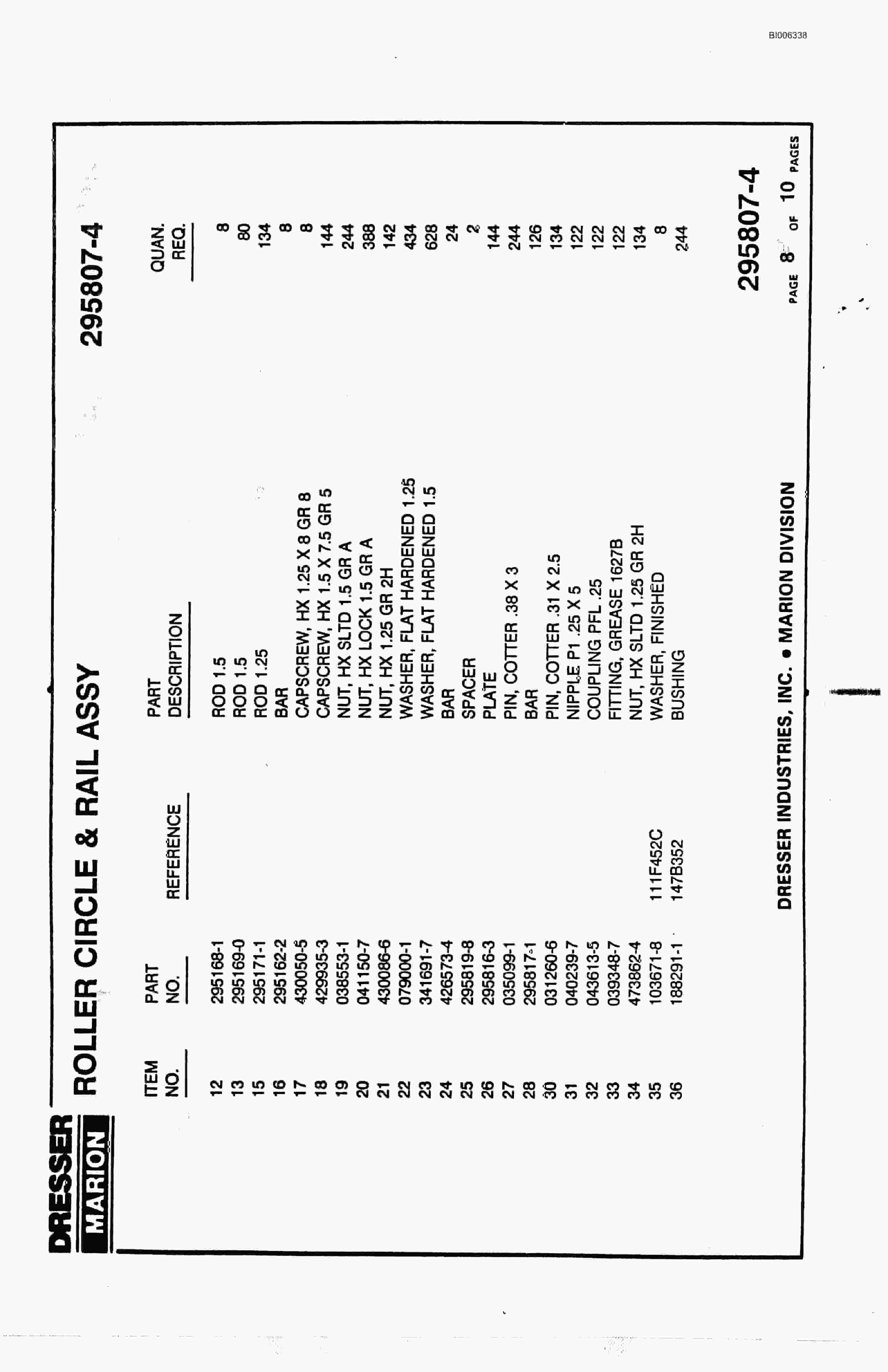 Bucyrus 8750 Walking Dragline Parts Catalog BI006338-4