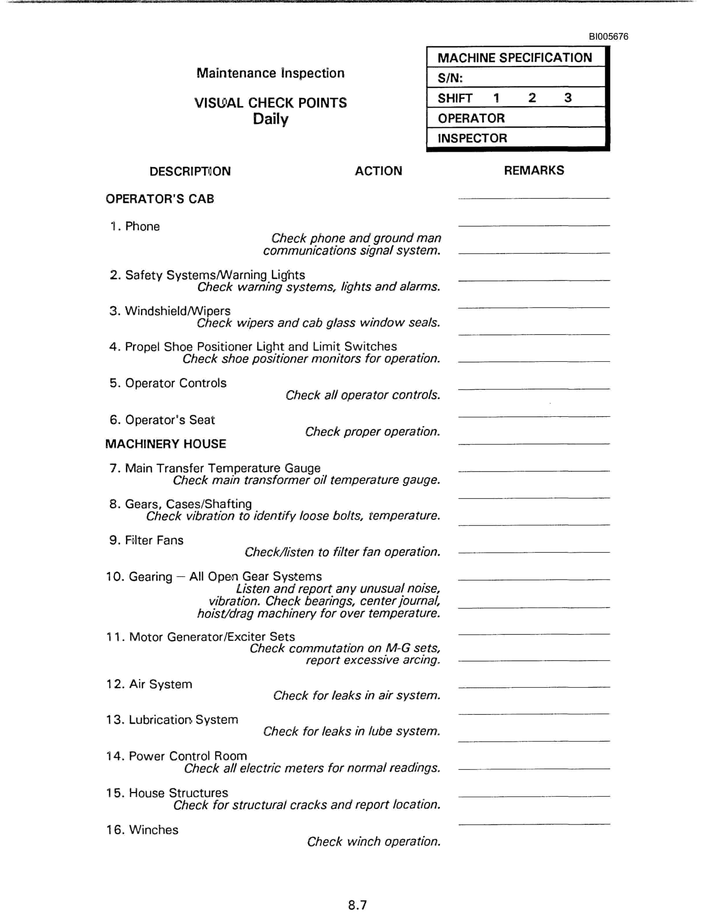 Bucyrus 8750 Walking Dragline Technical Manual BI005676-4