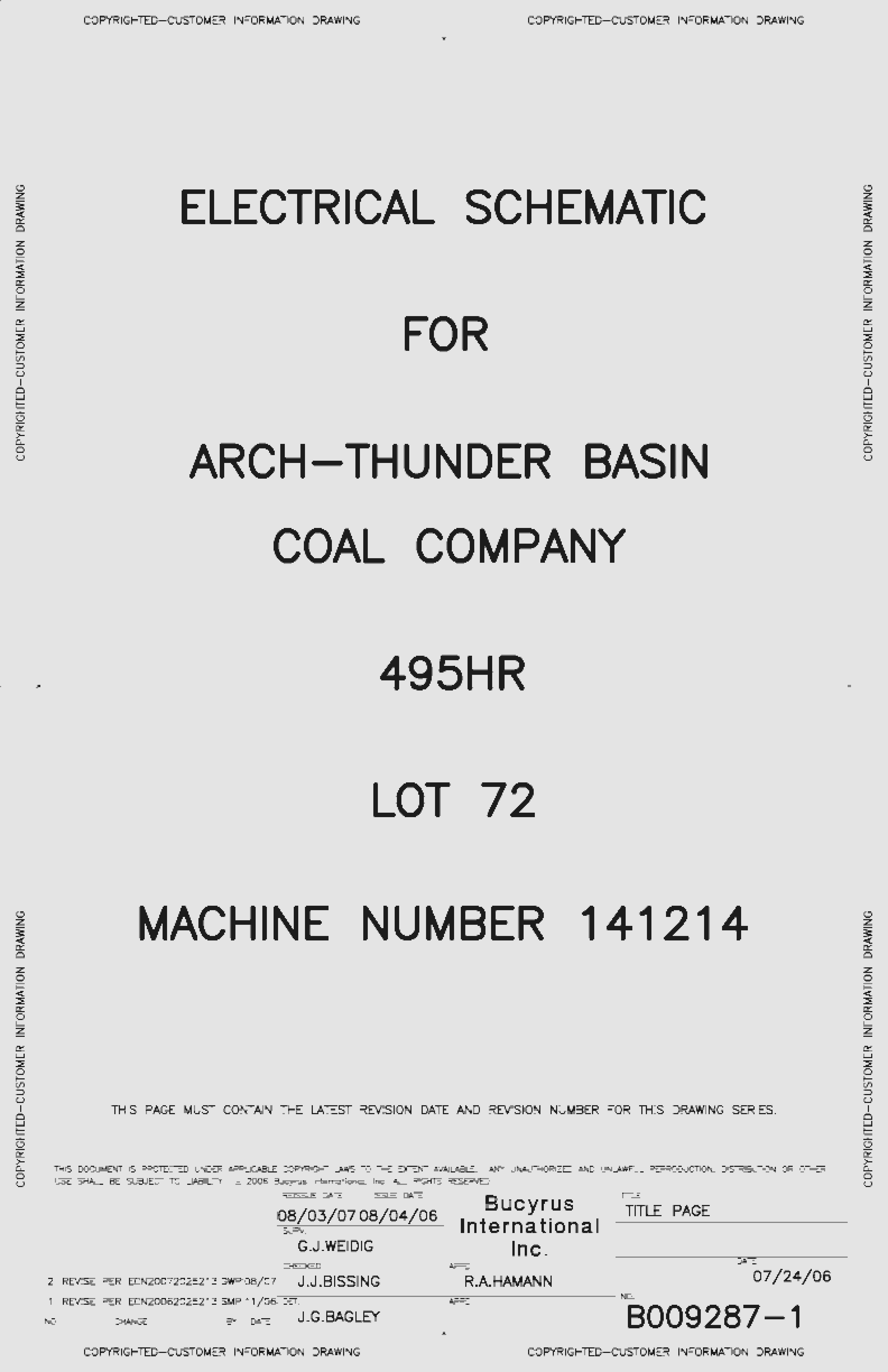 Bucyrus ARCH - Thunder Basin Coal Company 495HR Electrical Schematic B009287-1