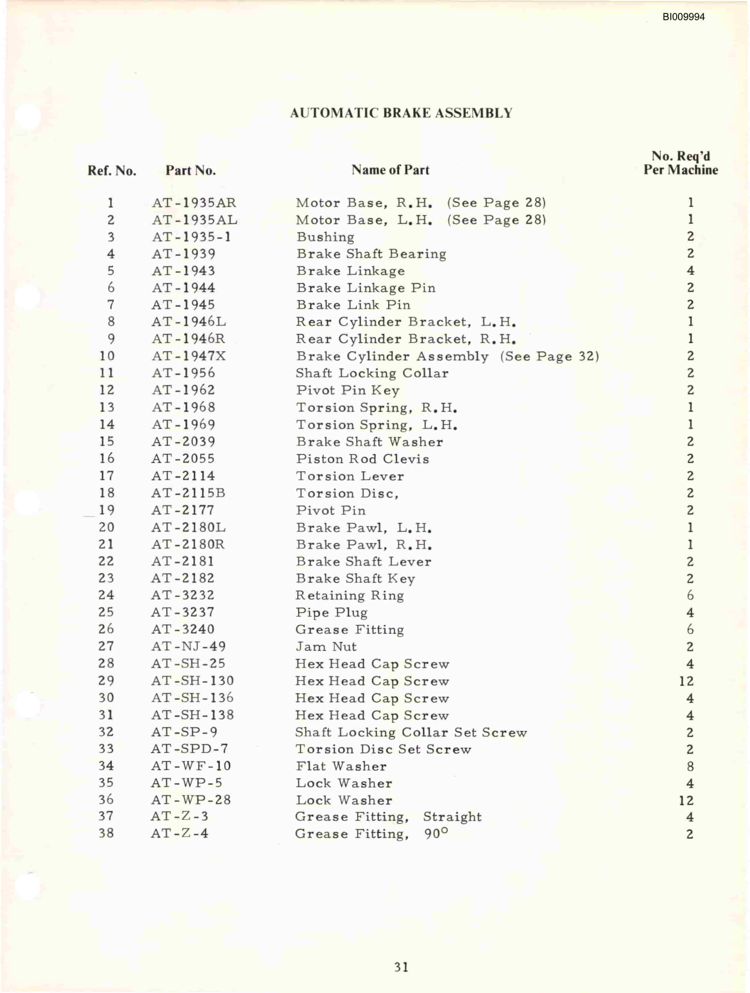 Bucyrus ATD3100A Air Trac Parts Catalog BI009994-2