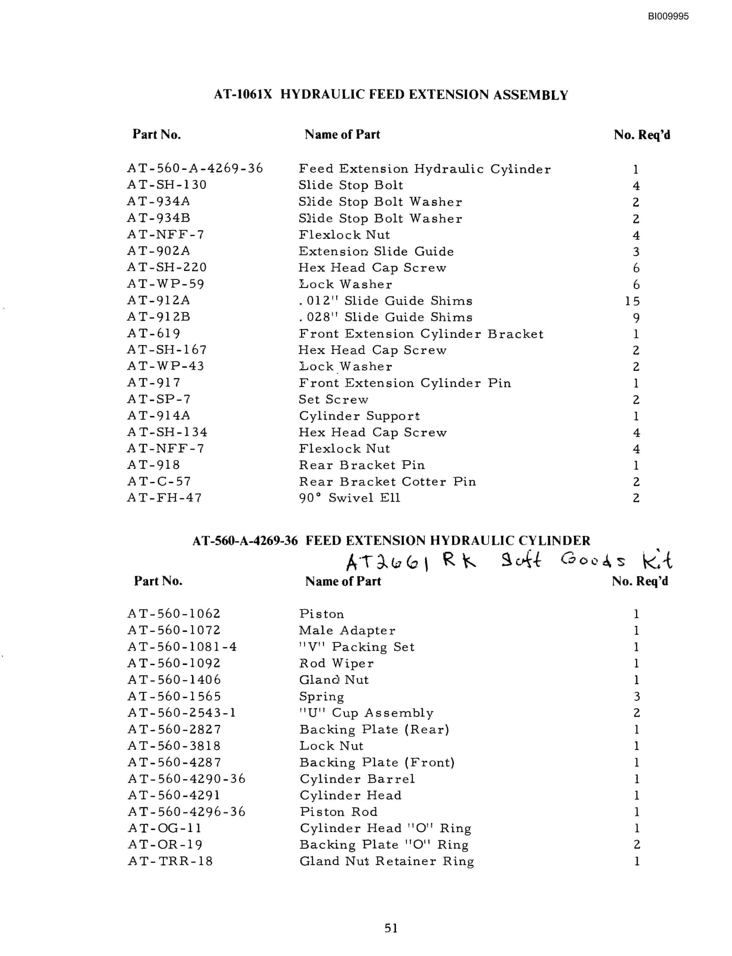 Bucyrus ATD3100A Air Trac Parts Catalog BI009995-5