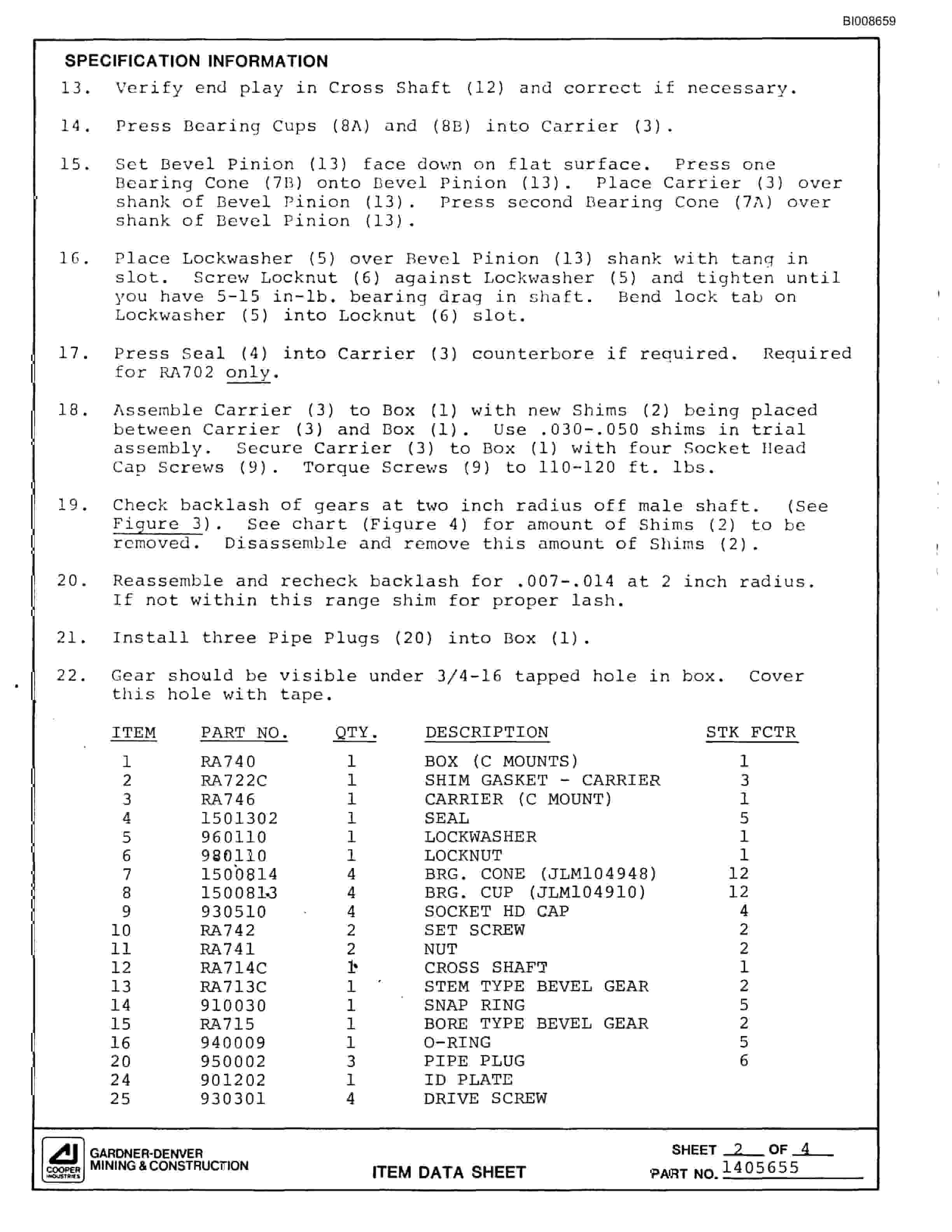 Bucyrus ATD3800 Air Trac Drill Carrier Parts Catalog BI008659-5