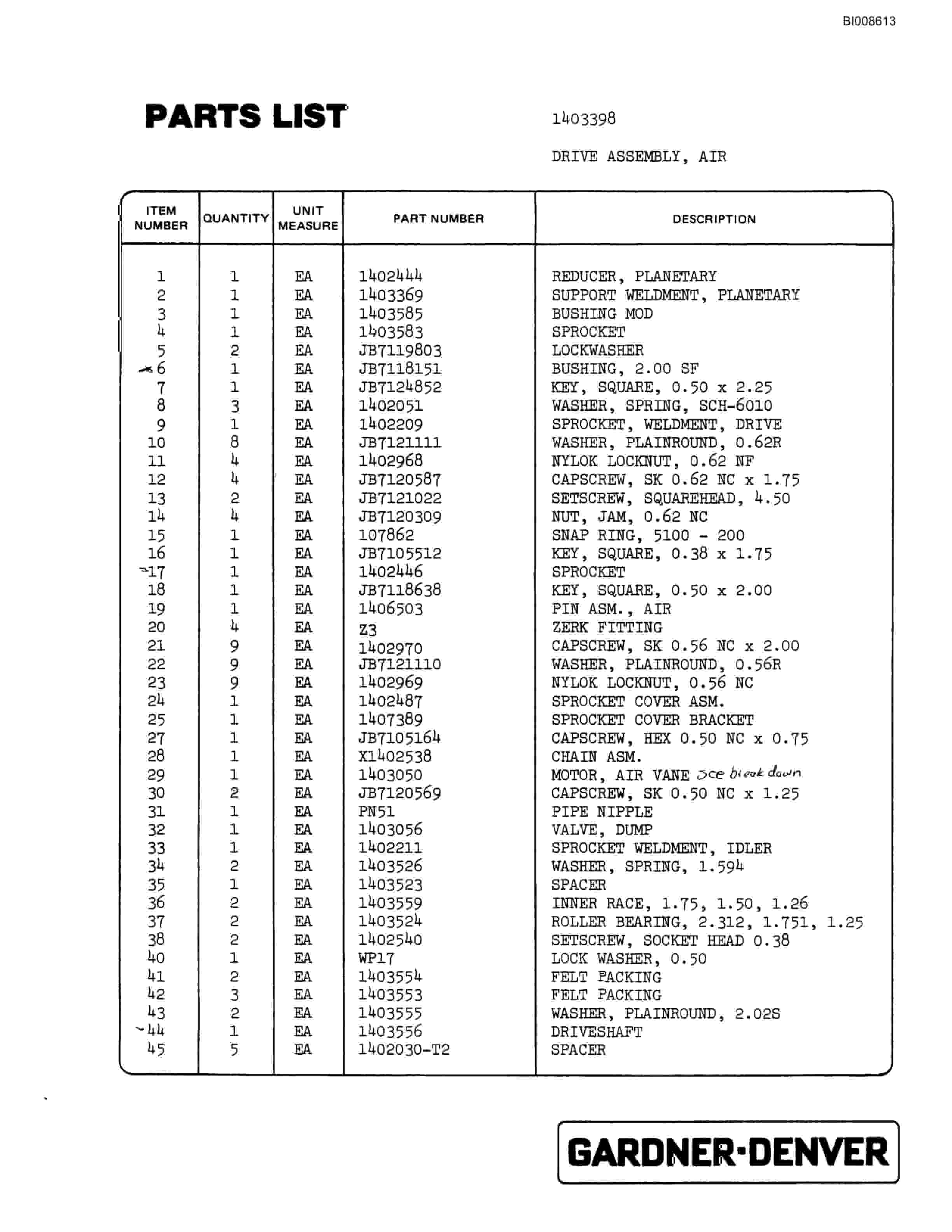 Bucyrus ATD3800 Air Trac Parts Catalog BI008613-4