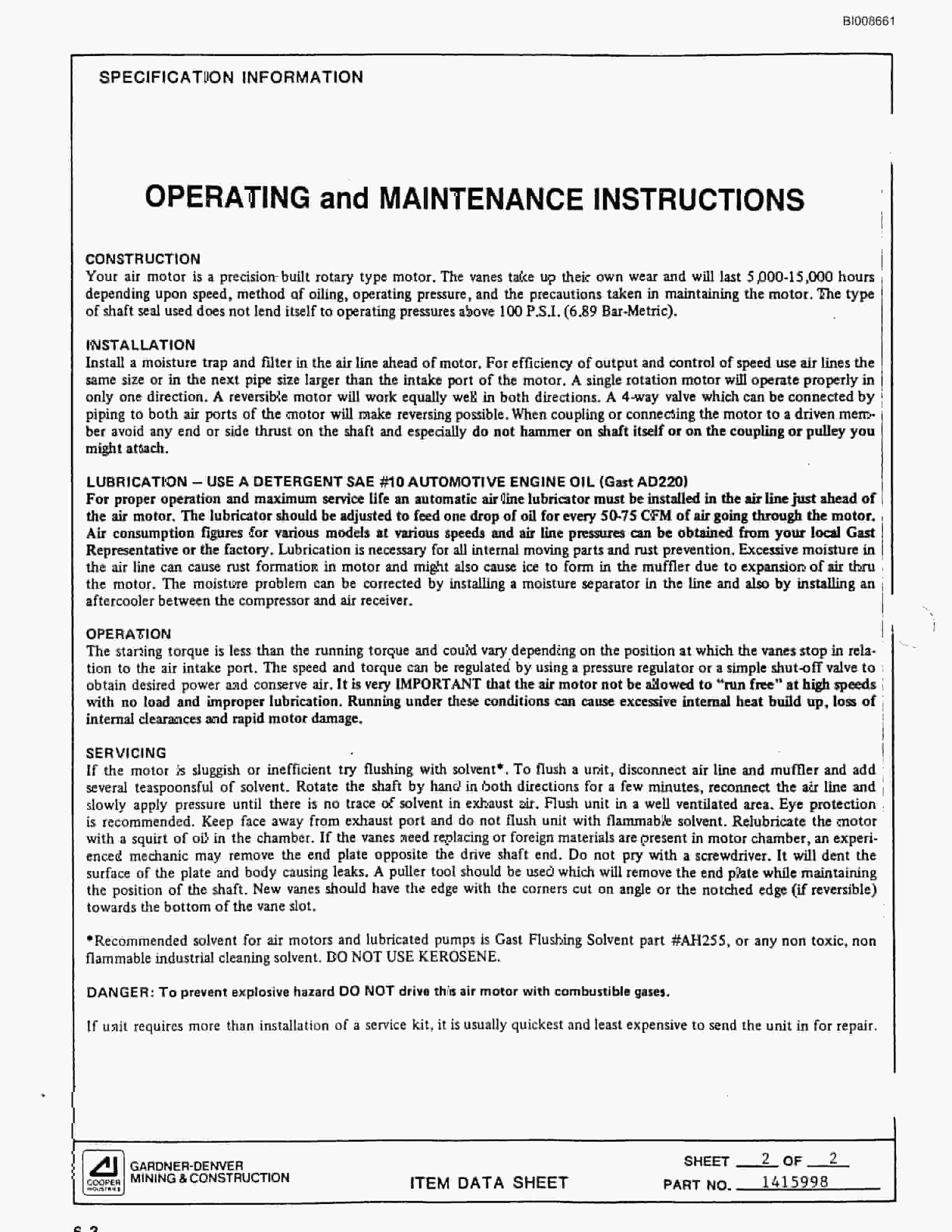 Bucyrus ATD3800 Air Trac Parts Catalog BI008661-5