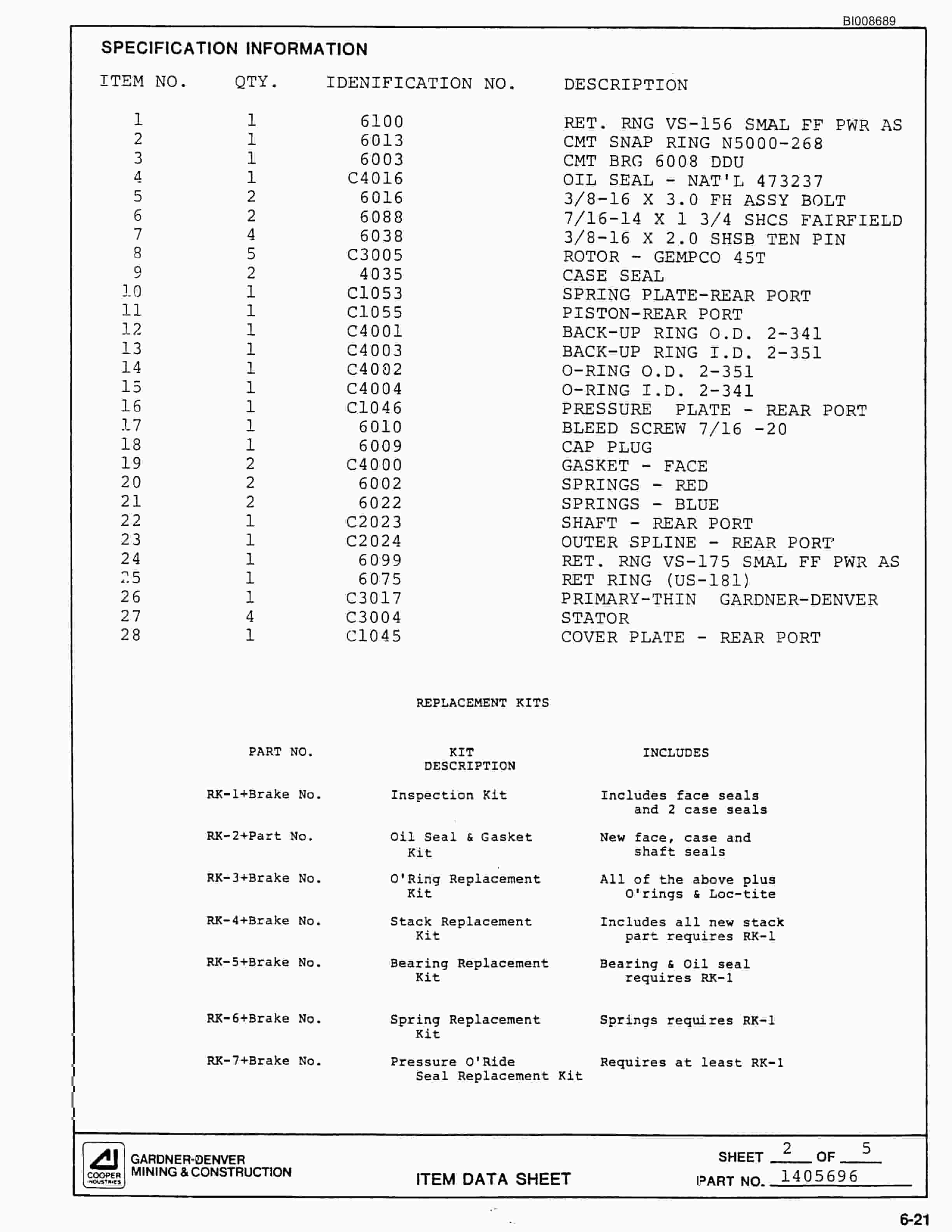 Bucyrus ATD3800 Air Trac Parts Catalog BI008689-5