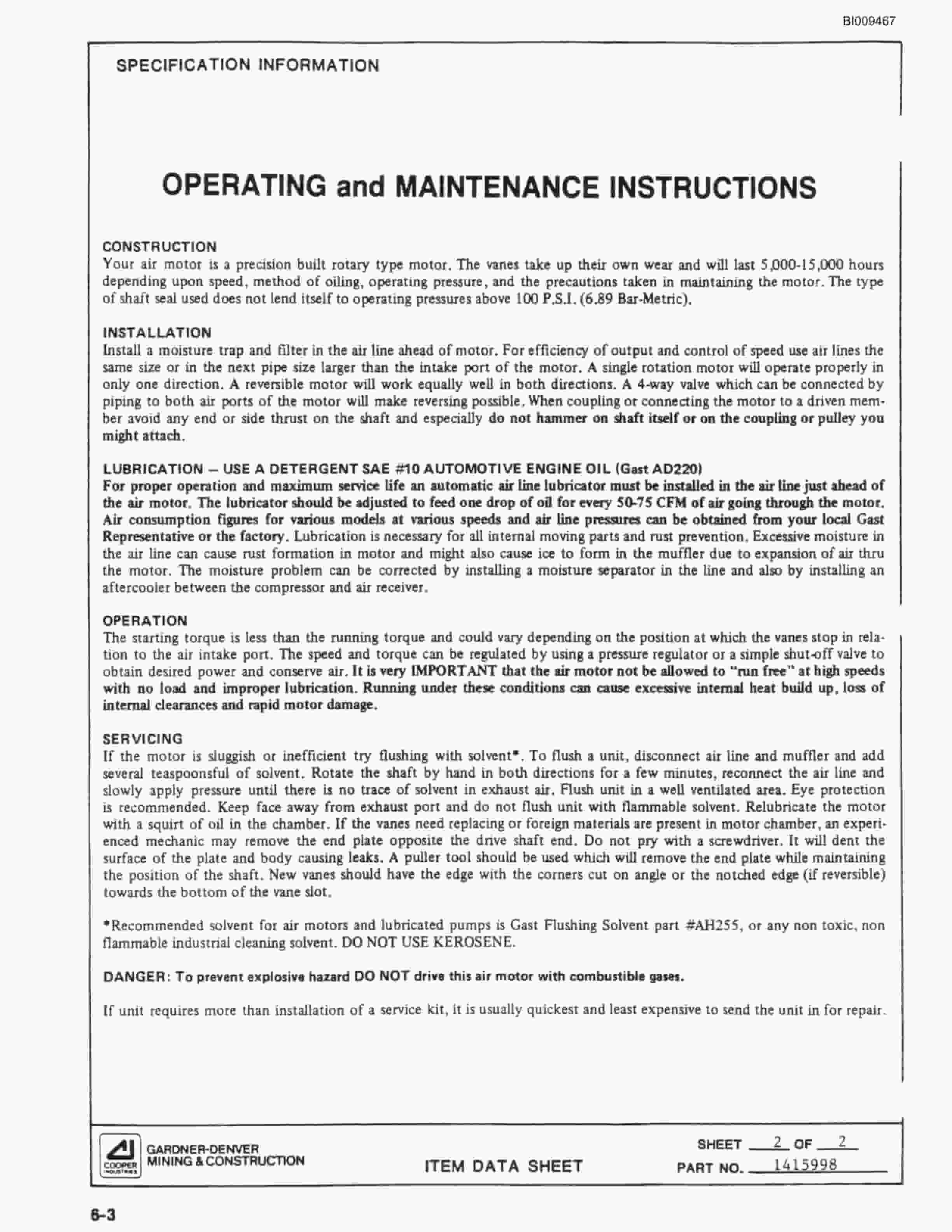 Bucyrus ATD3800 Air Trac Parts Catalog BI009467-5