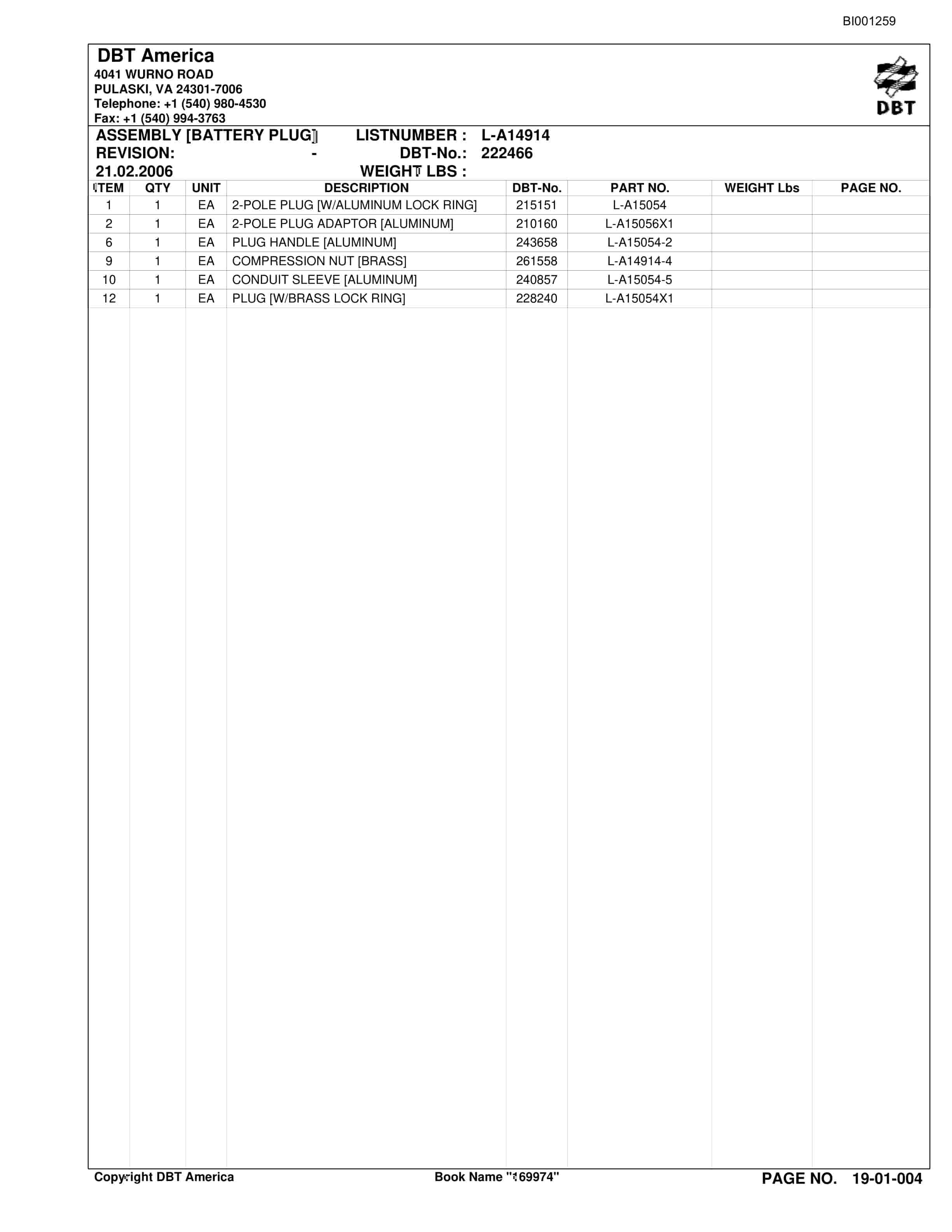 Bucyrus Battery Charger Parts Catalog BI001259-3