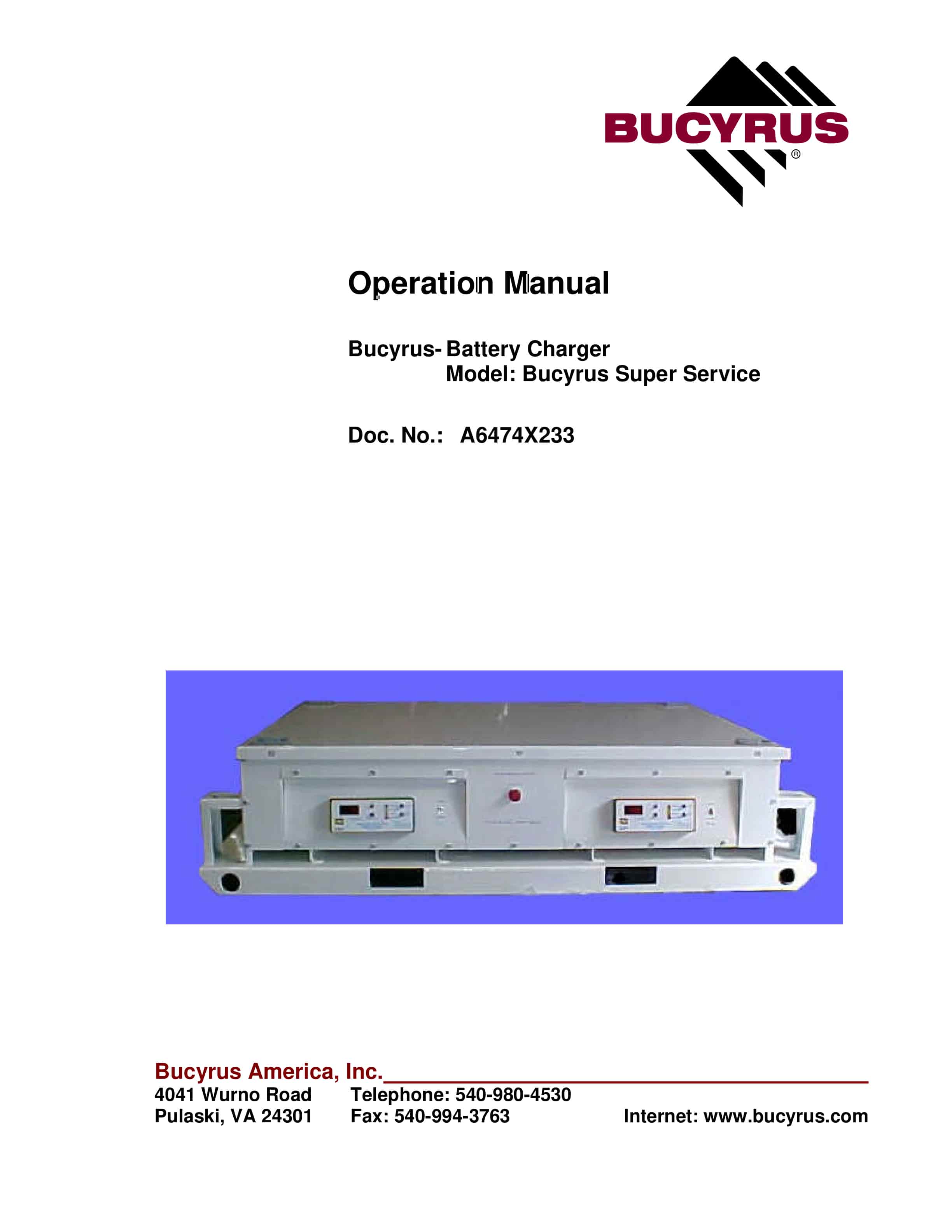 Bucyrus Battery Charger Super Service Operation Manual A6474X233