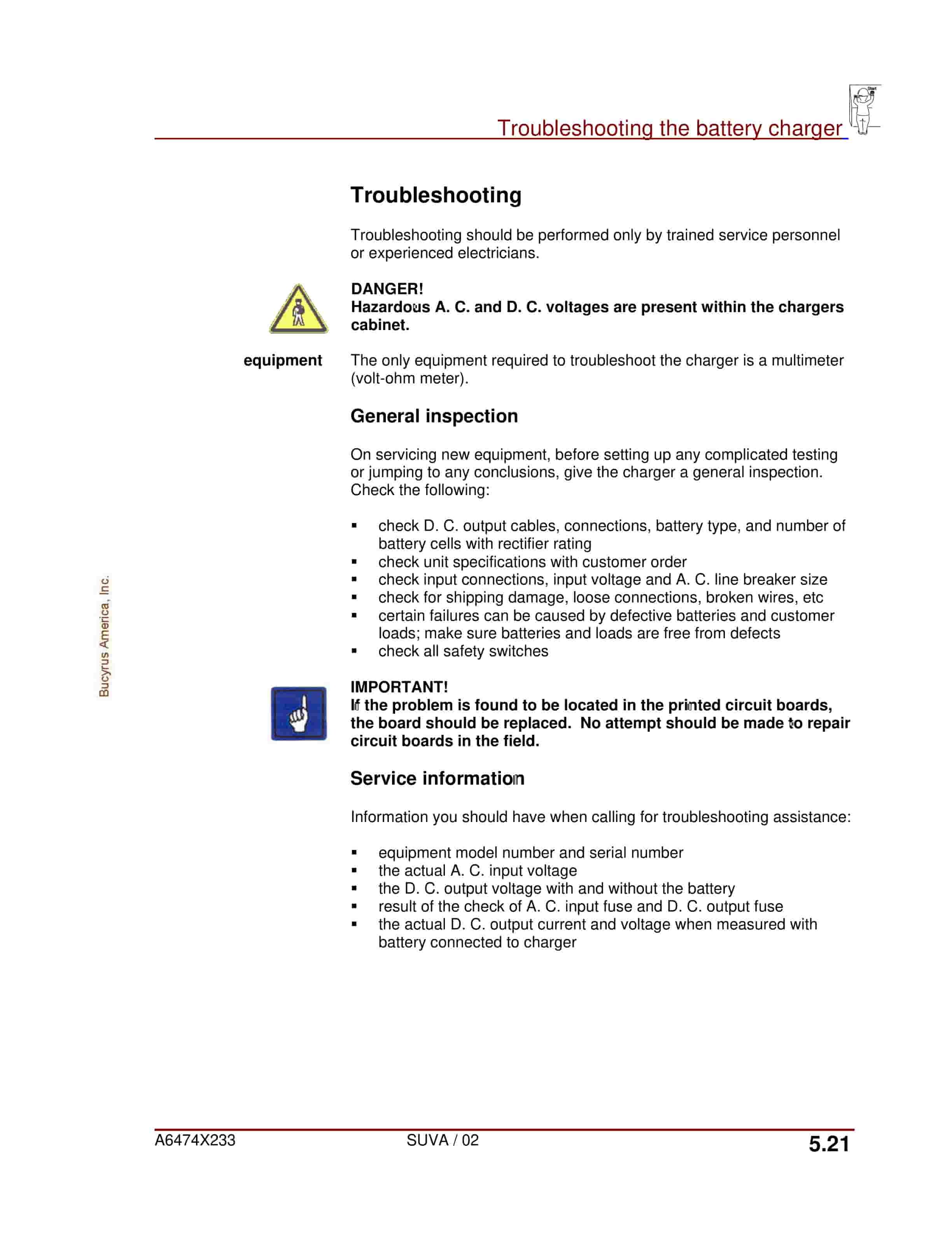 Bucyrus Battery Charger Super Service Operation Manual A6474X233 3 Bucyrus Battery Charger Super Service Operation Manual A6474X233 - Image 3
