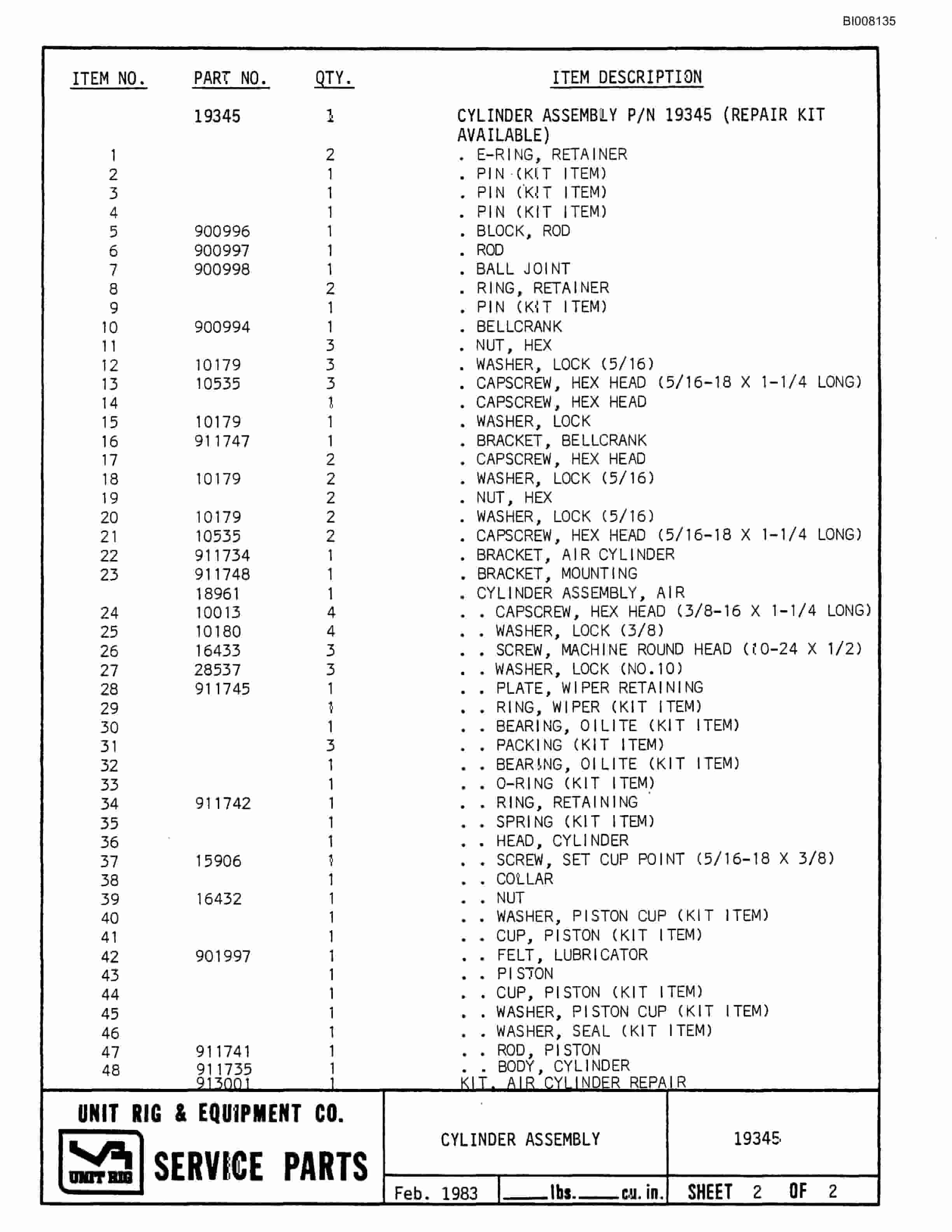 Bucyrus BD-180 Assembly Parts Catalog BI008135-3