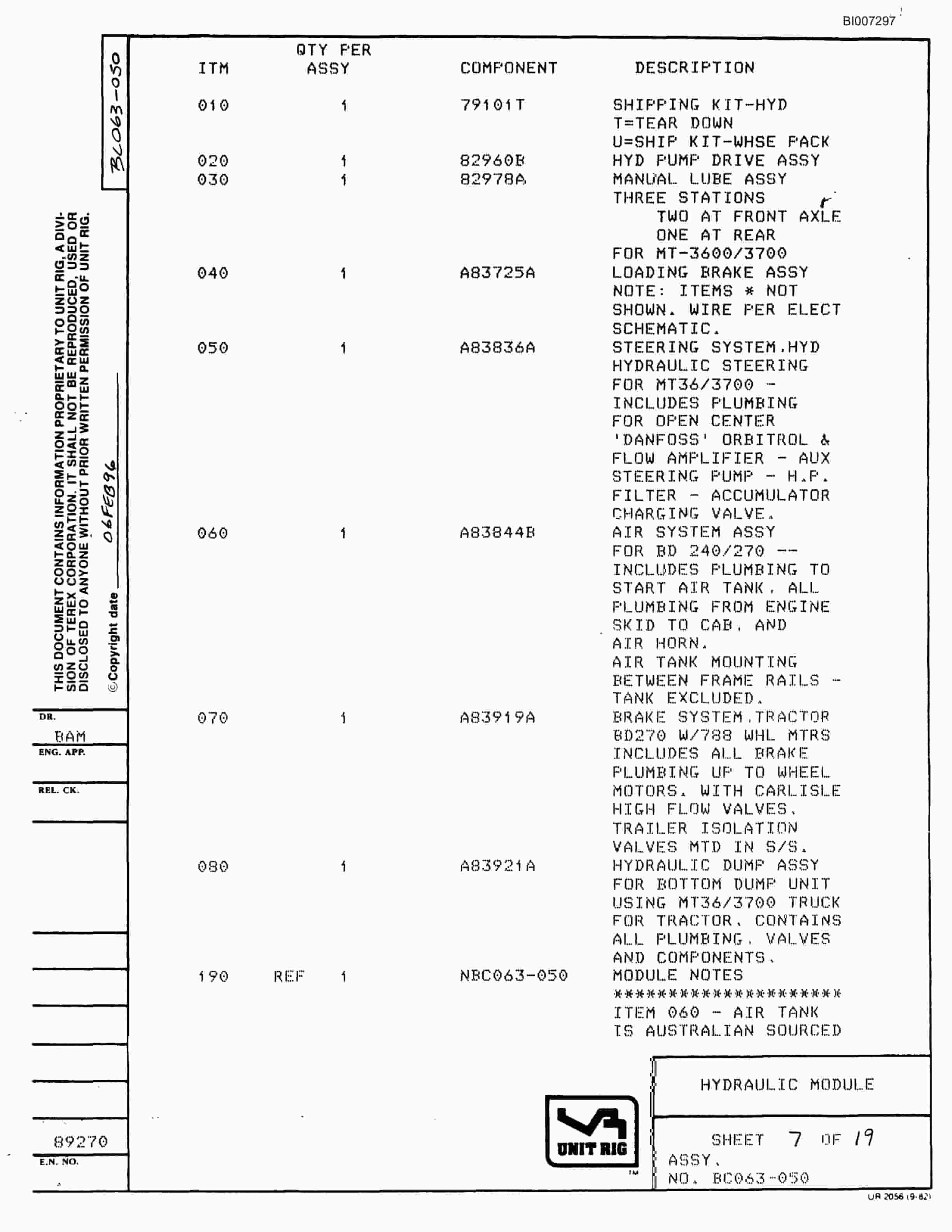 Bucyrus BD-270 Parts Catalog BI007297-3
