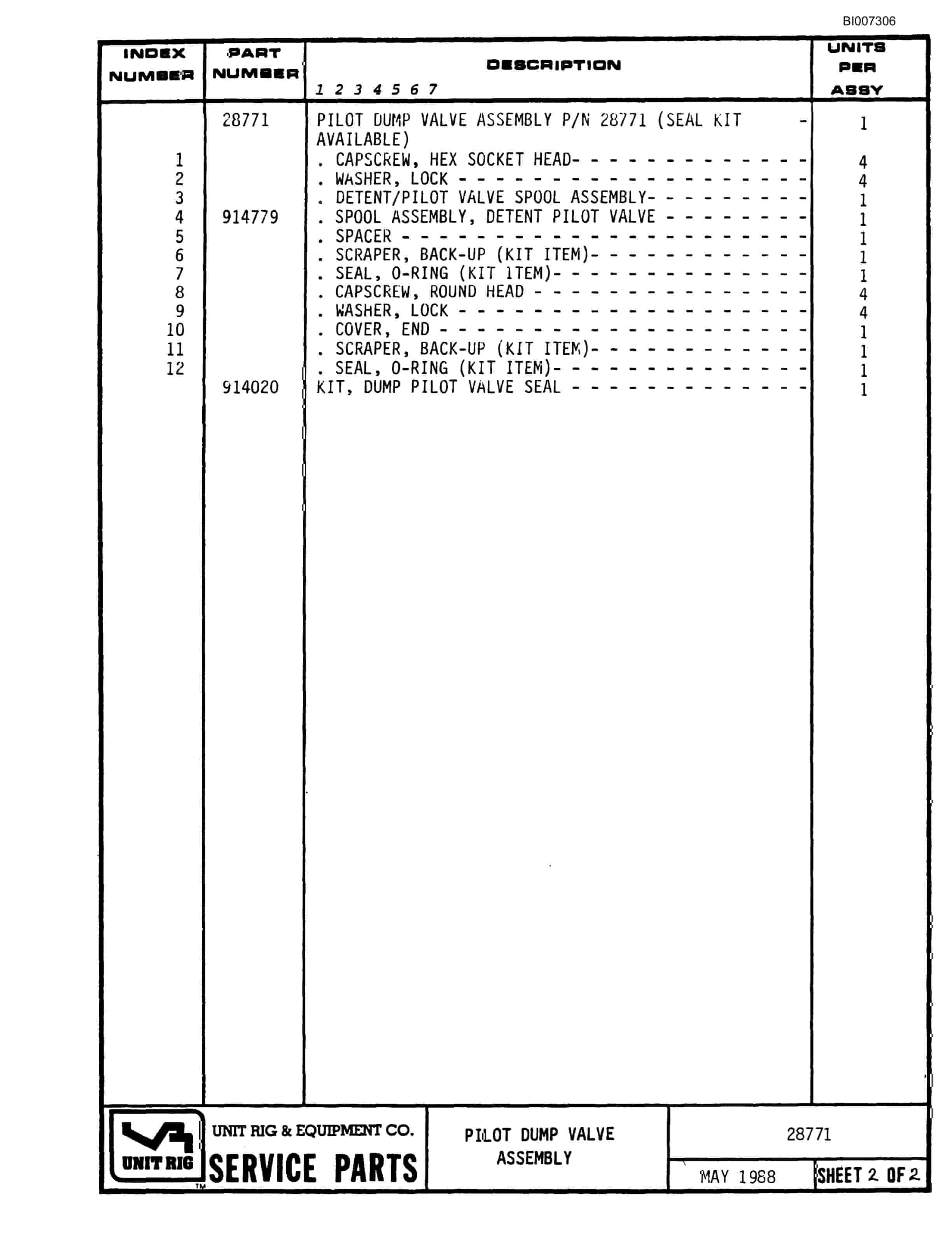 Bucyrus BD-270 Parts Catalog BI007306-4