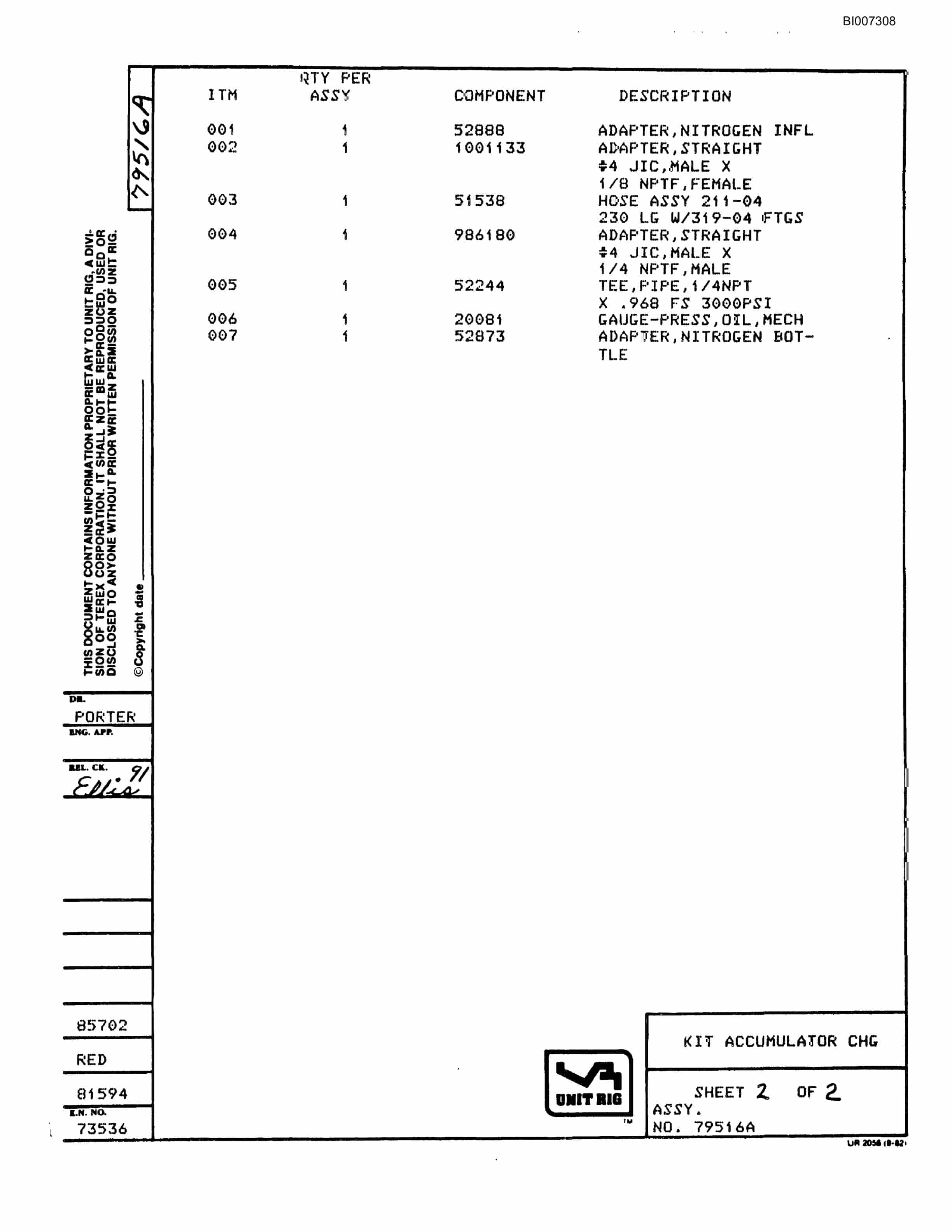 Bucyrus BD-270 Parts Catalog BI007308-3