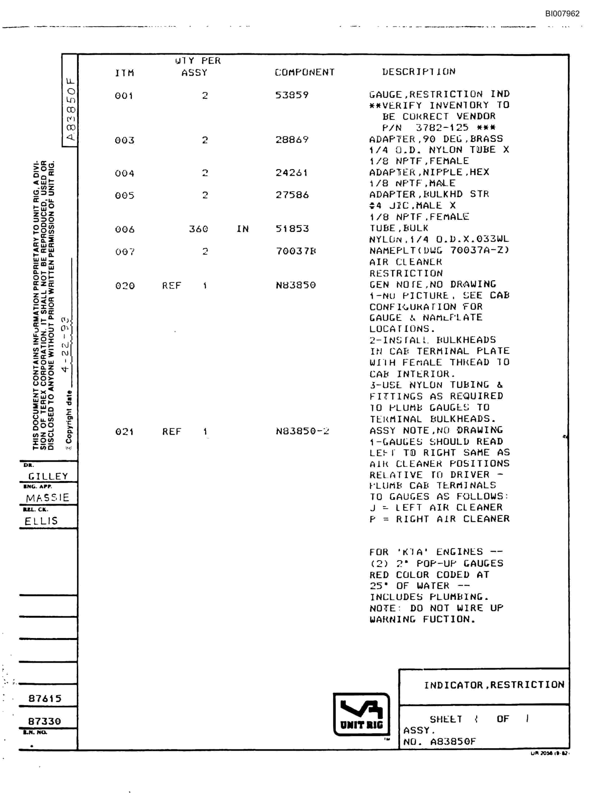 Bucyrus BD-270 Parts Catalog BI007962-2