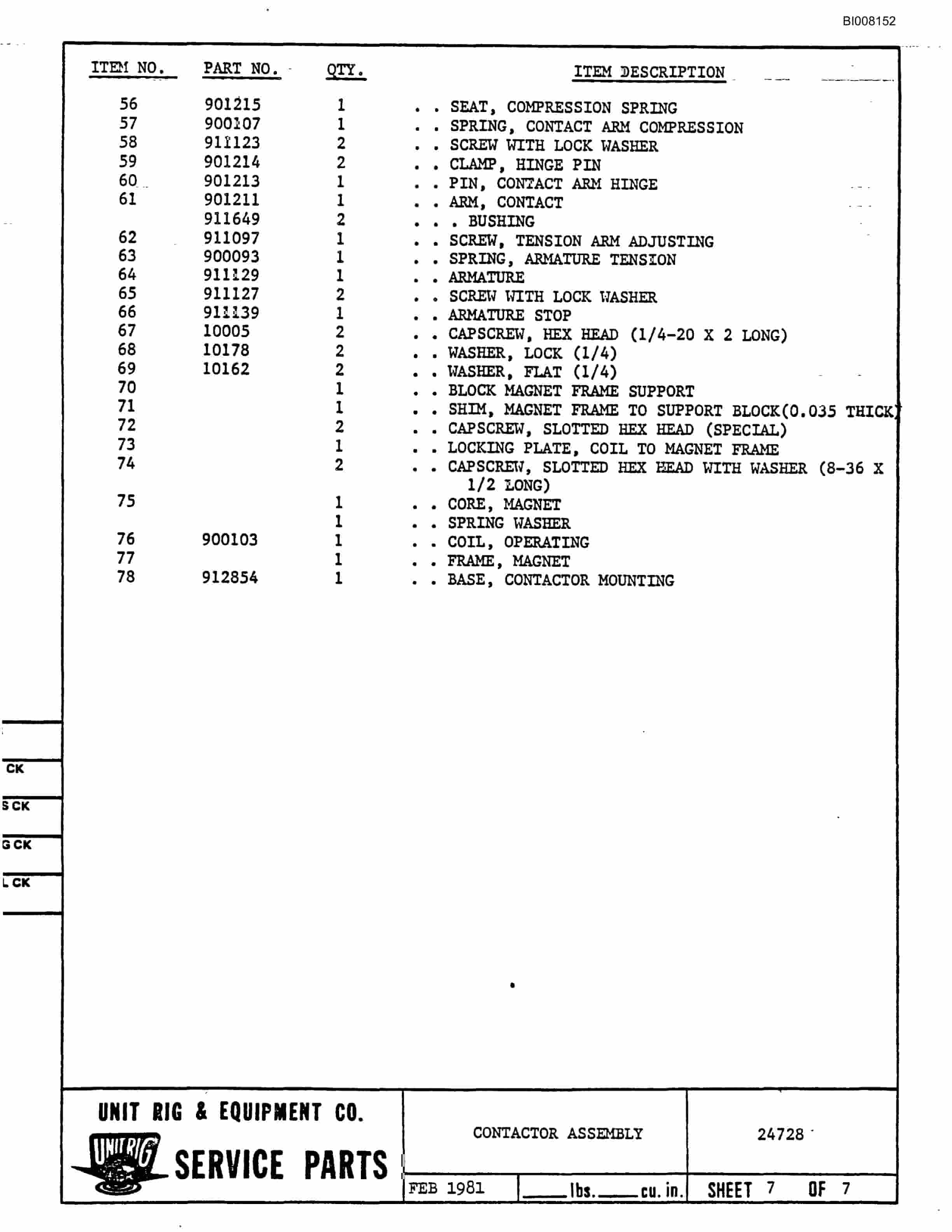 Bucyrus BD-30 Assembly Parts Catalog BI008152-3