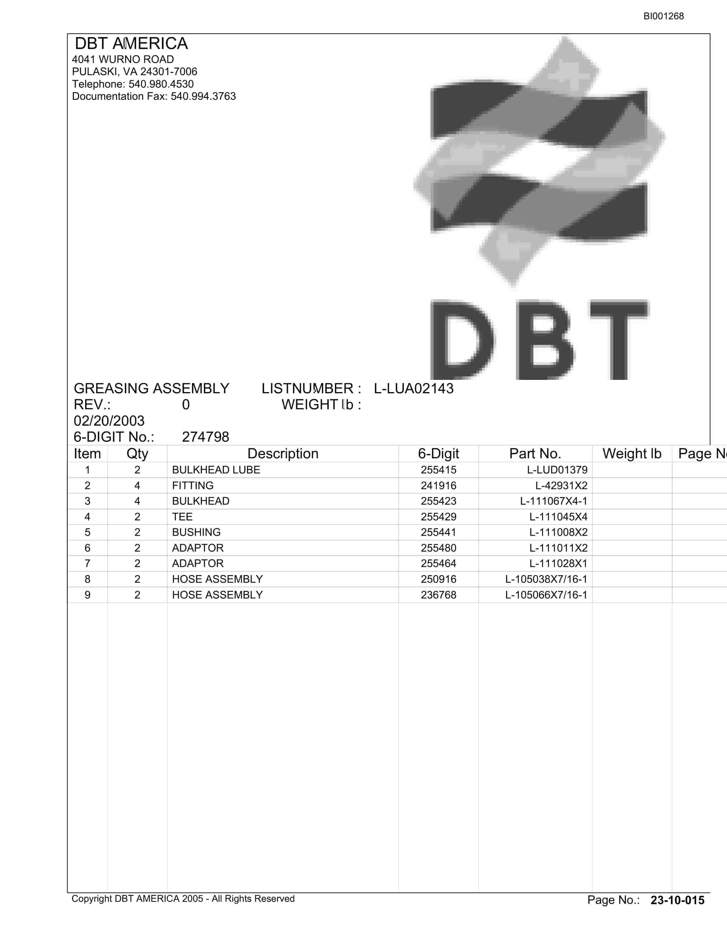 Bucyrus Belt Drive Laurel Energy LP Parts Catalog BI001268-5