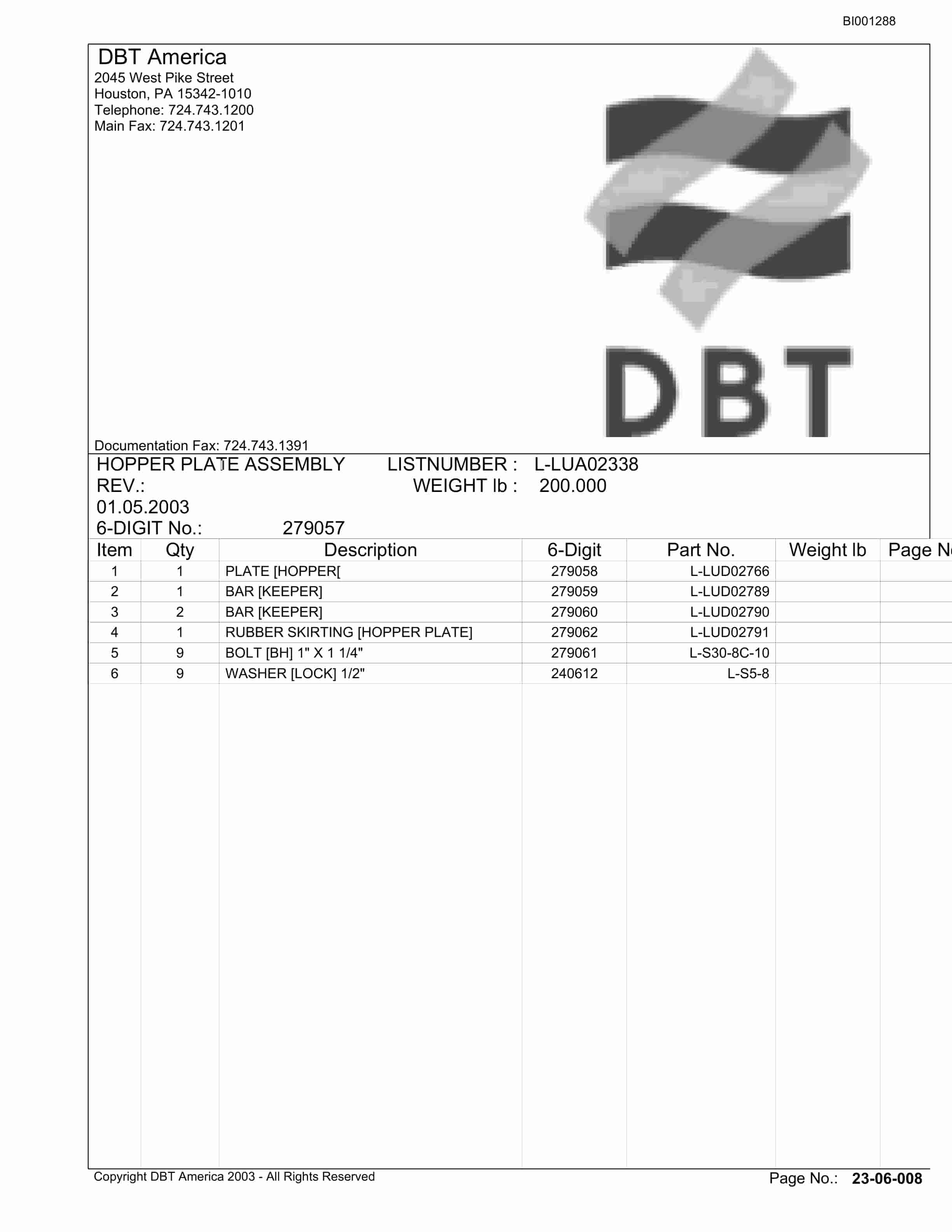 Bucyrus Belt Drive Laurel Energy LP Parts Catalog BI001288-3