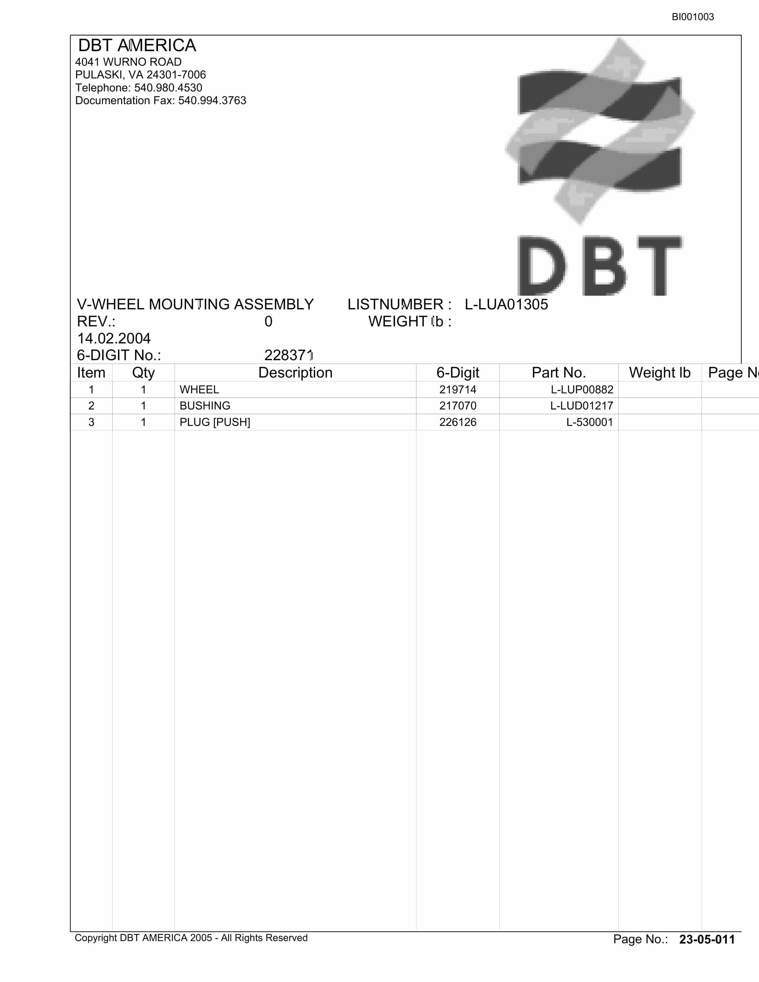 Bucyrus Belt Drive Parts Catalog BI001003-2