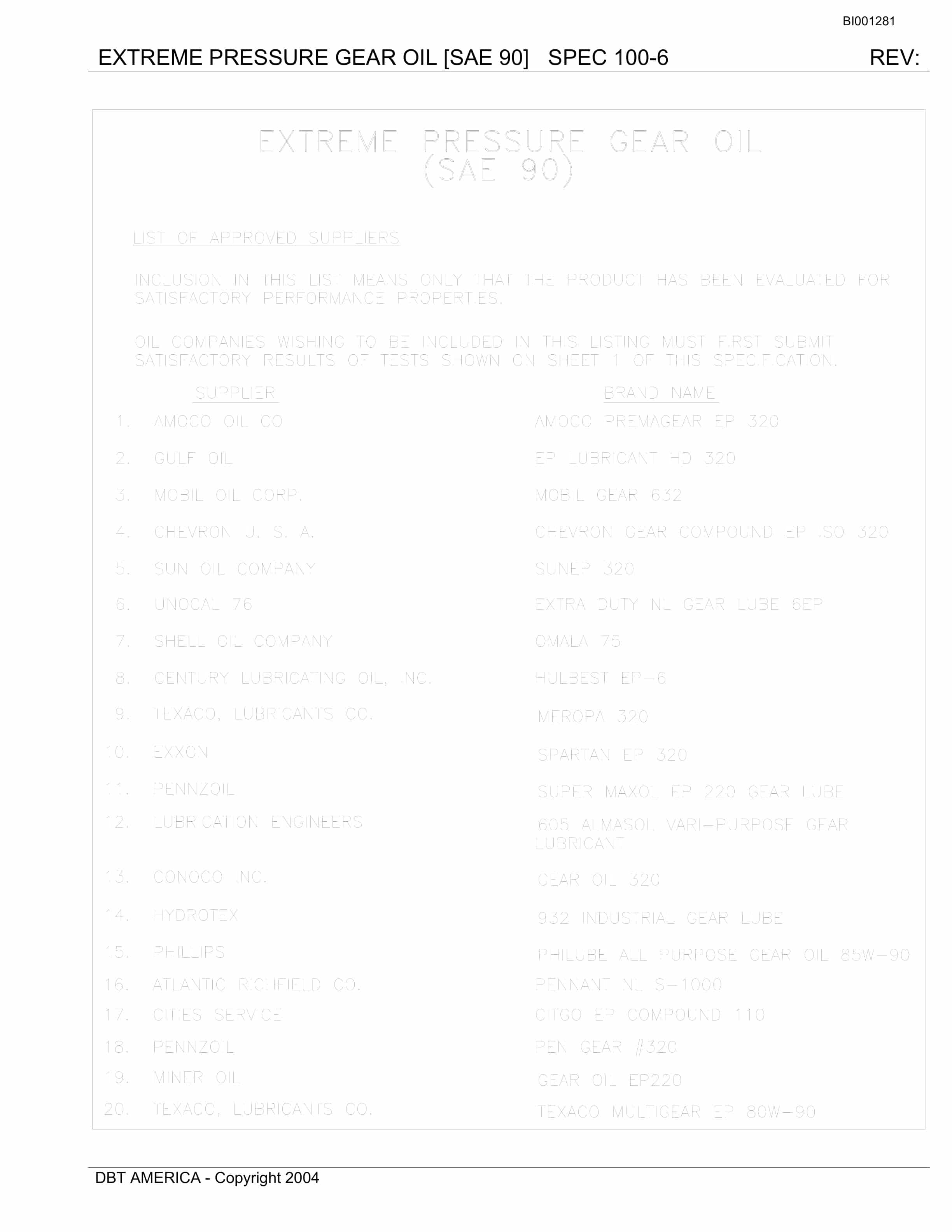 Bucyrus Belt Drive Rocksping Development ONC Parts Catalog BI001281-5