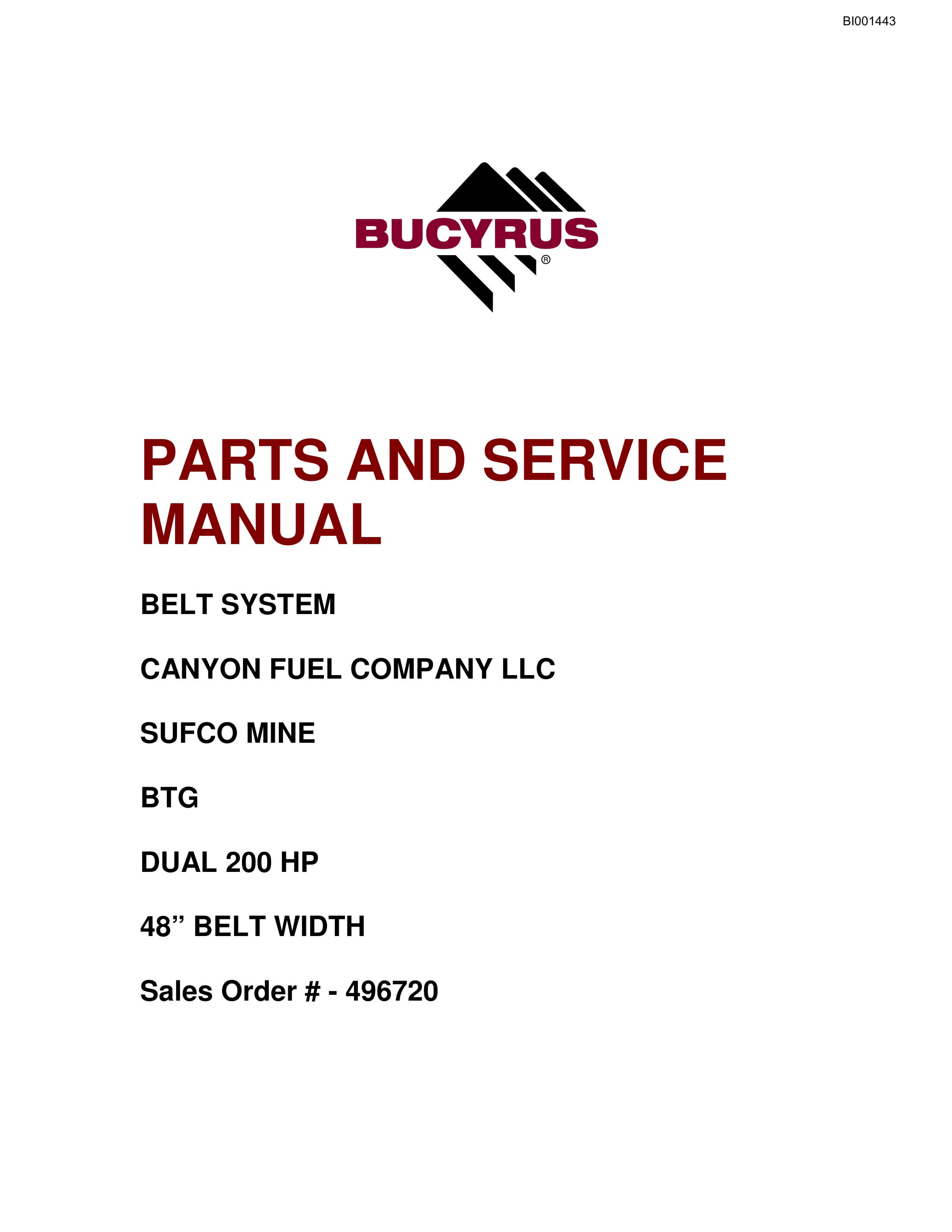 Bucyrus Belt System Parts And Service Manual BI001443