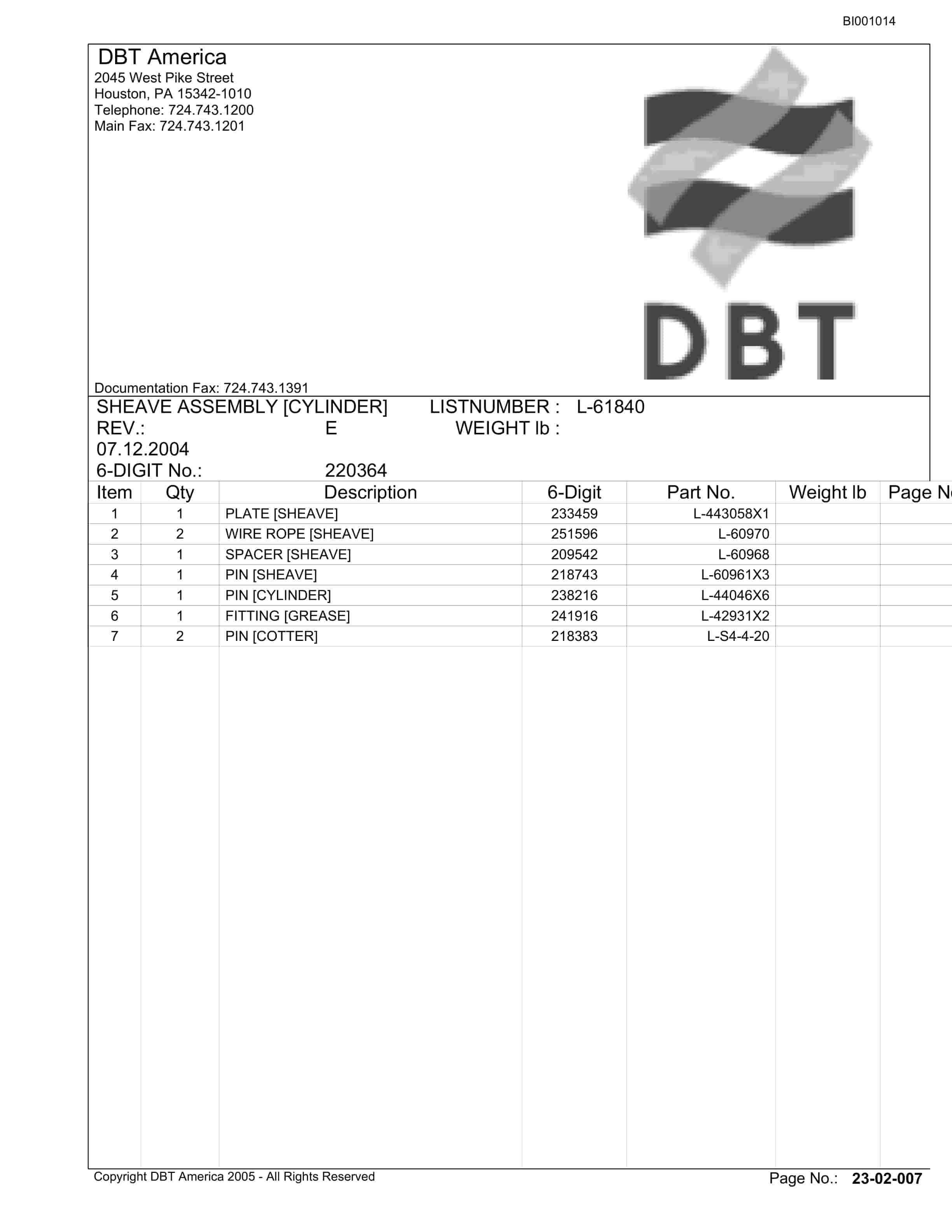 Bucyrus Belt System Parts Catalog BI001014-3