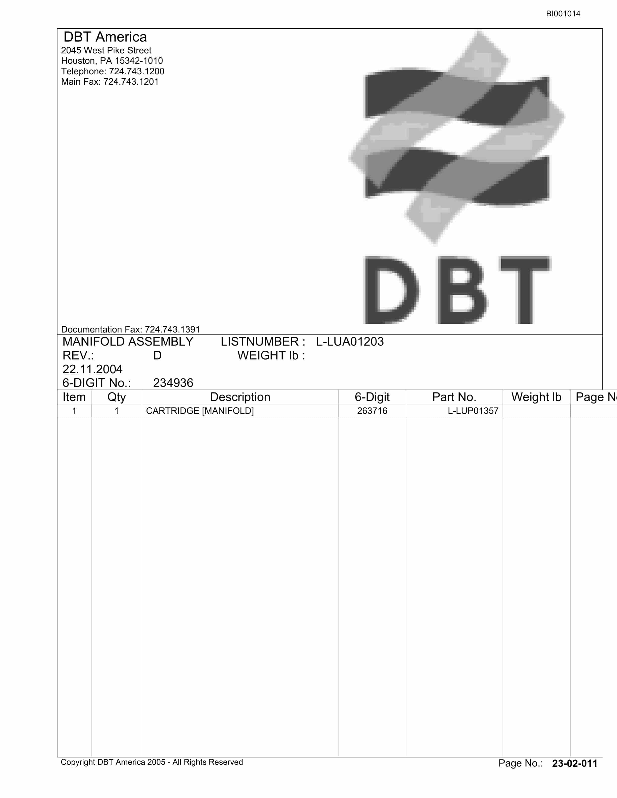 Bucyrus Belt System Parts Catalog BI001014-4