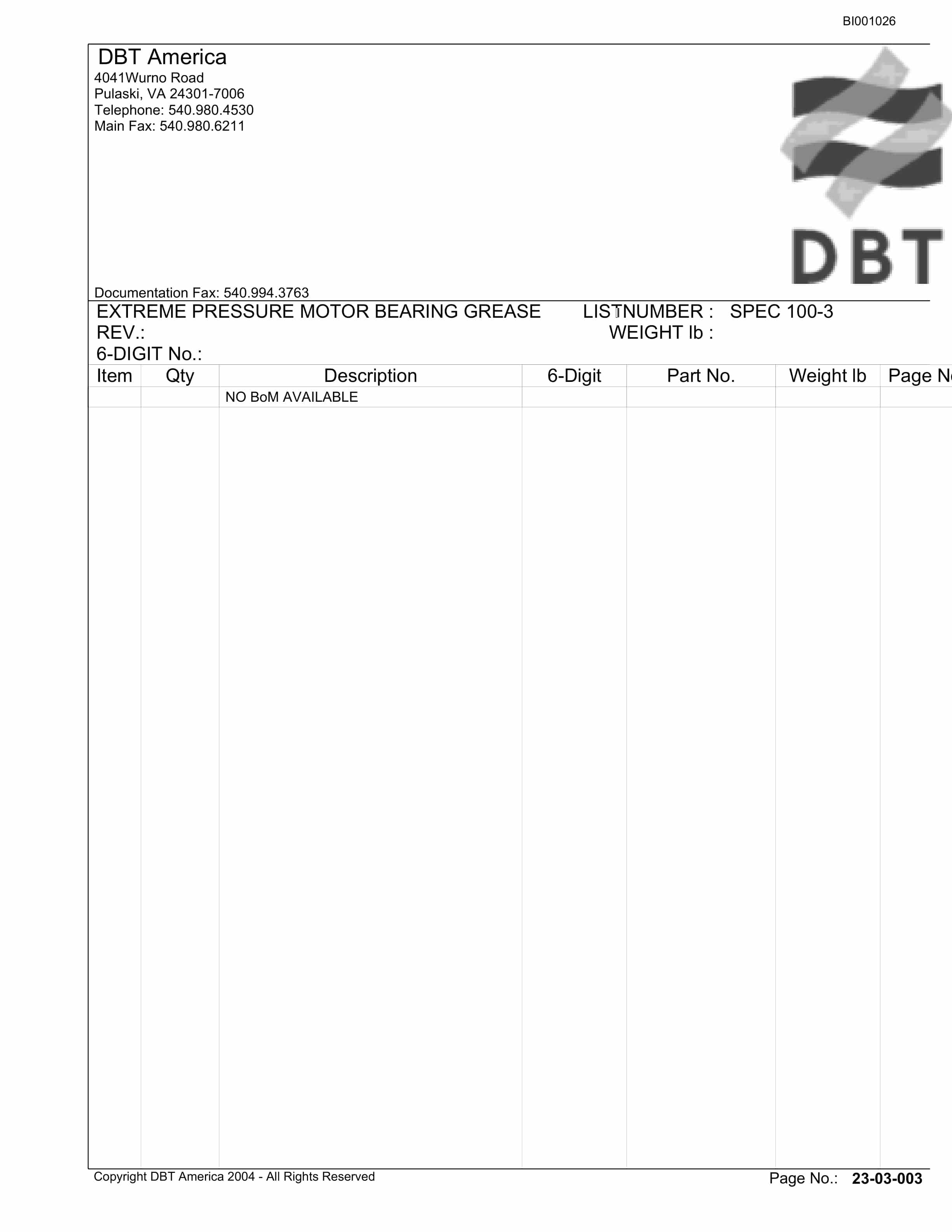Bucyrus Belt System Parts Catalog BI001026-2