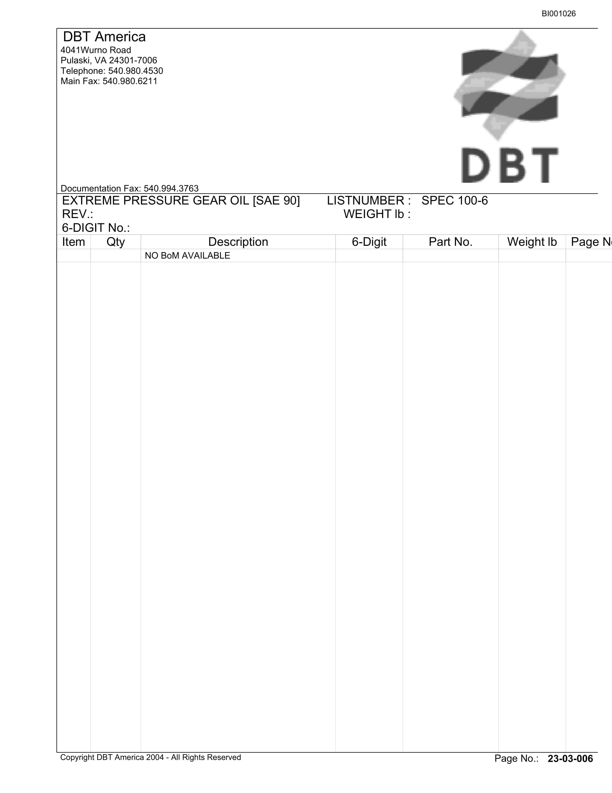 Bucyrus Belt System Parts Catalog BI001026-3