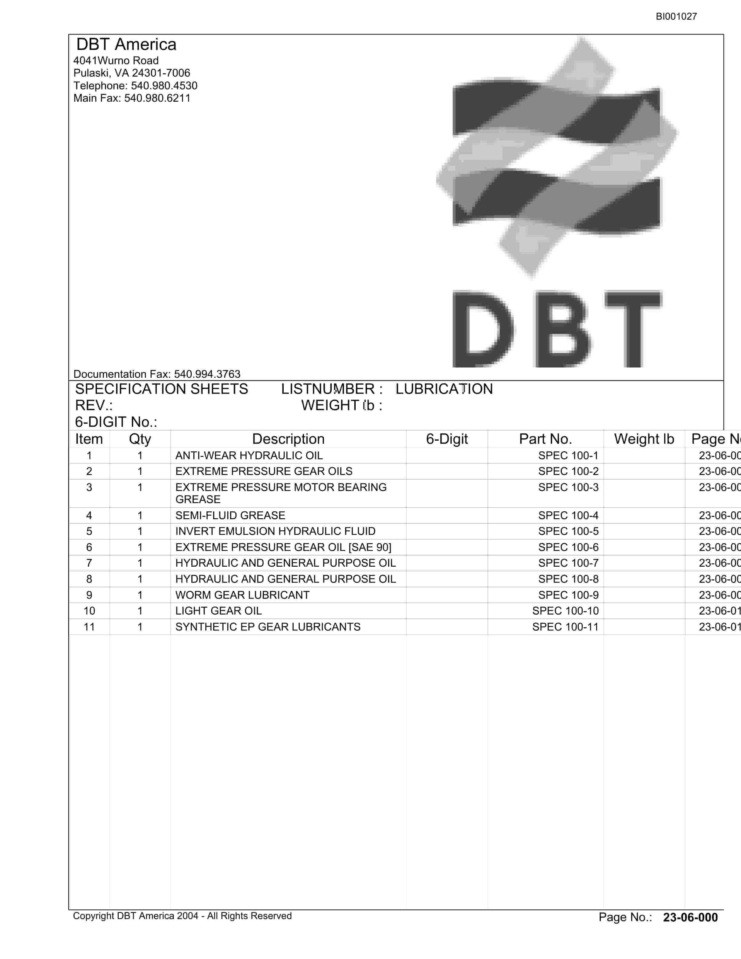 Bucyrus Belt System Parts Catalog BI001027-3