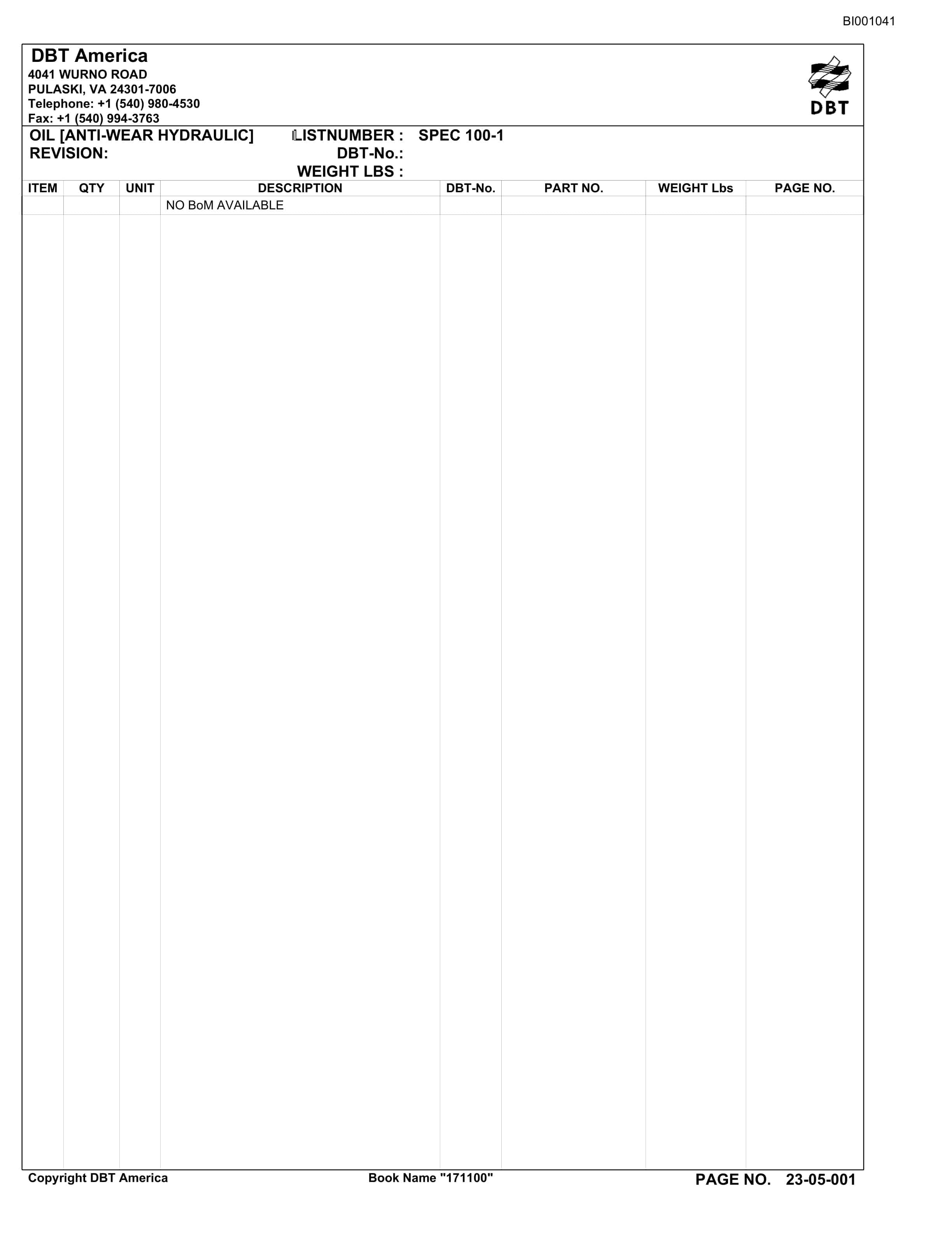 Bucyrus Belt System Parts Catalog BI001041-3