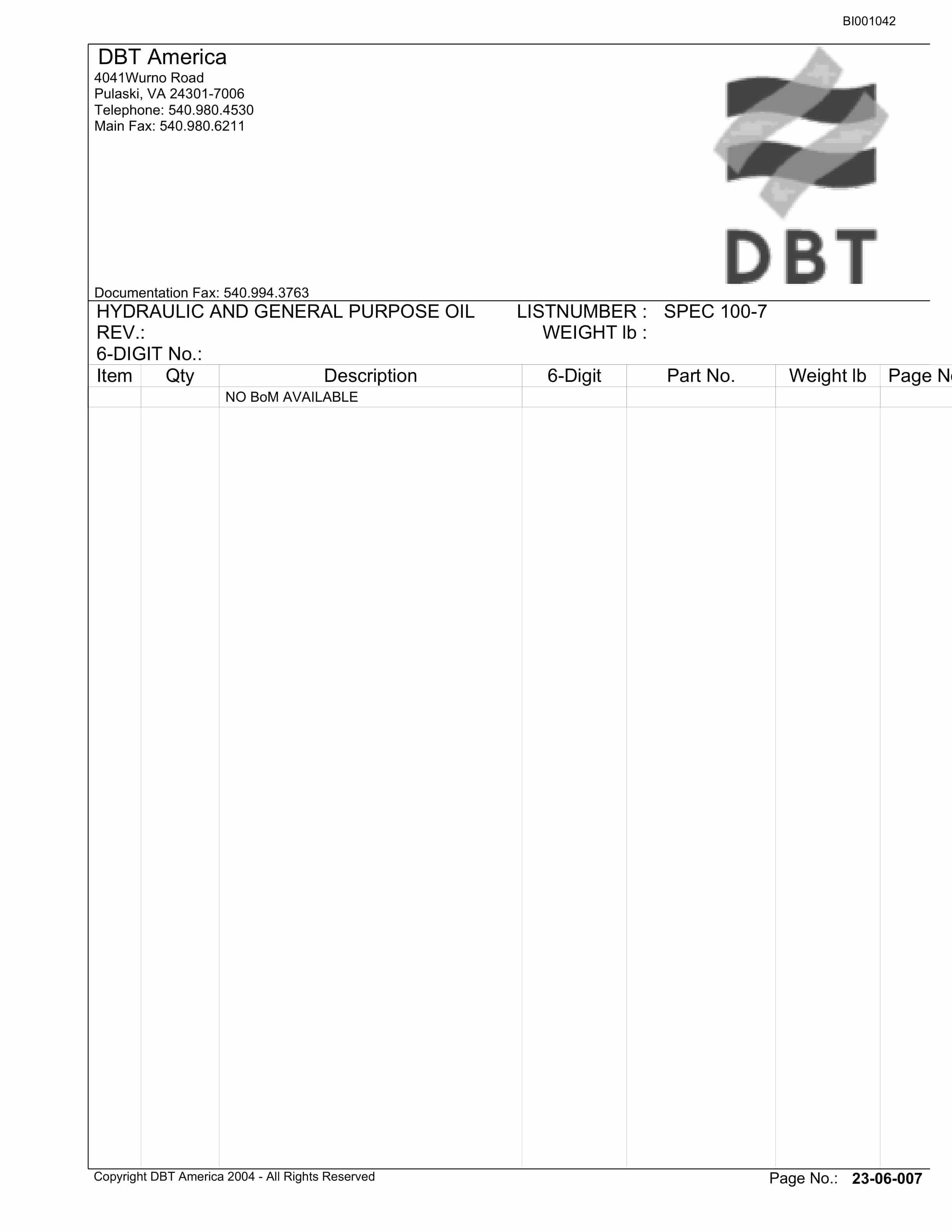 Bucyrus Belt System Parts Catalog BI001042-5