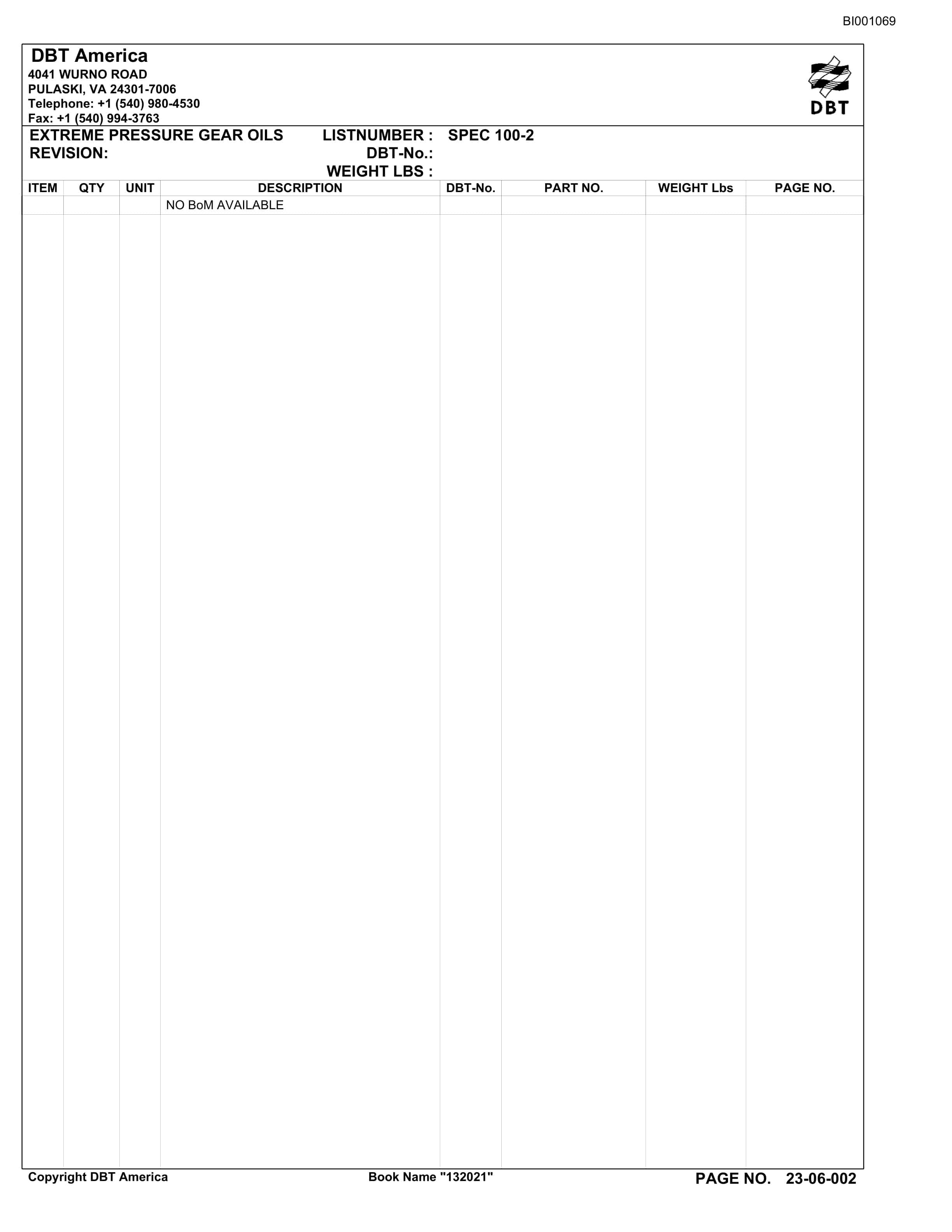 Bucyrus Belt System Parts Catalog BI001069-5