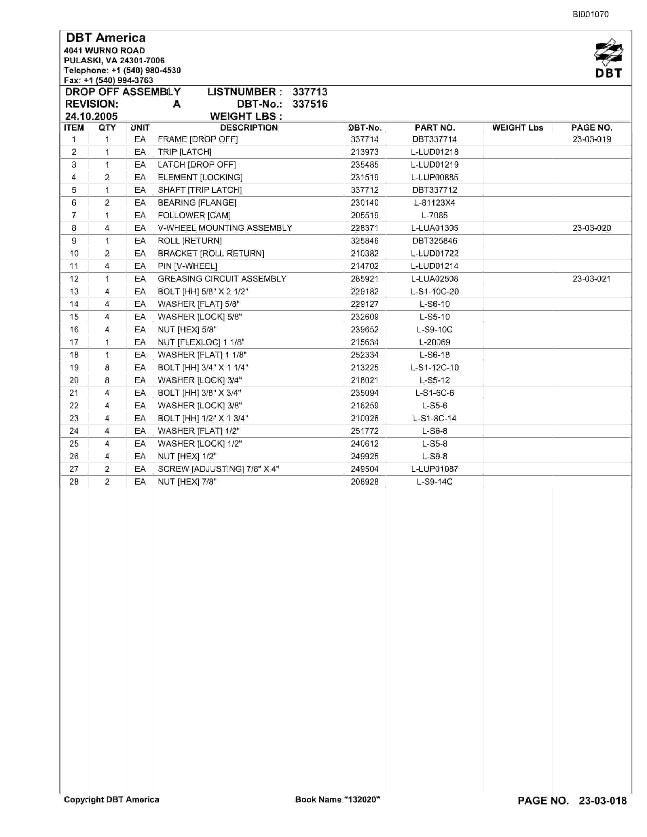 Bucyrus Belt System Parts Catalog BI001070-2