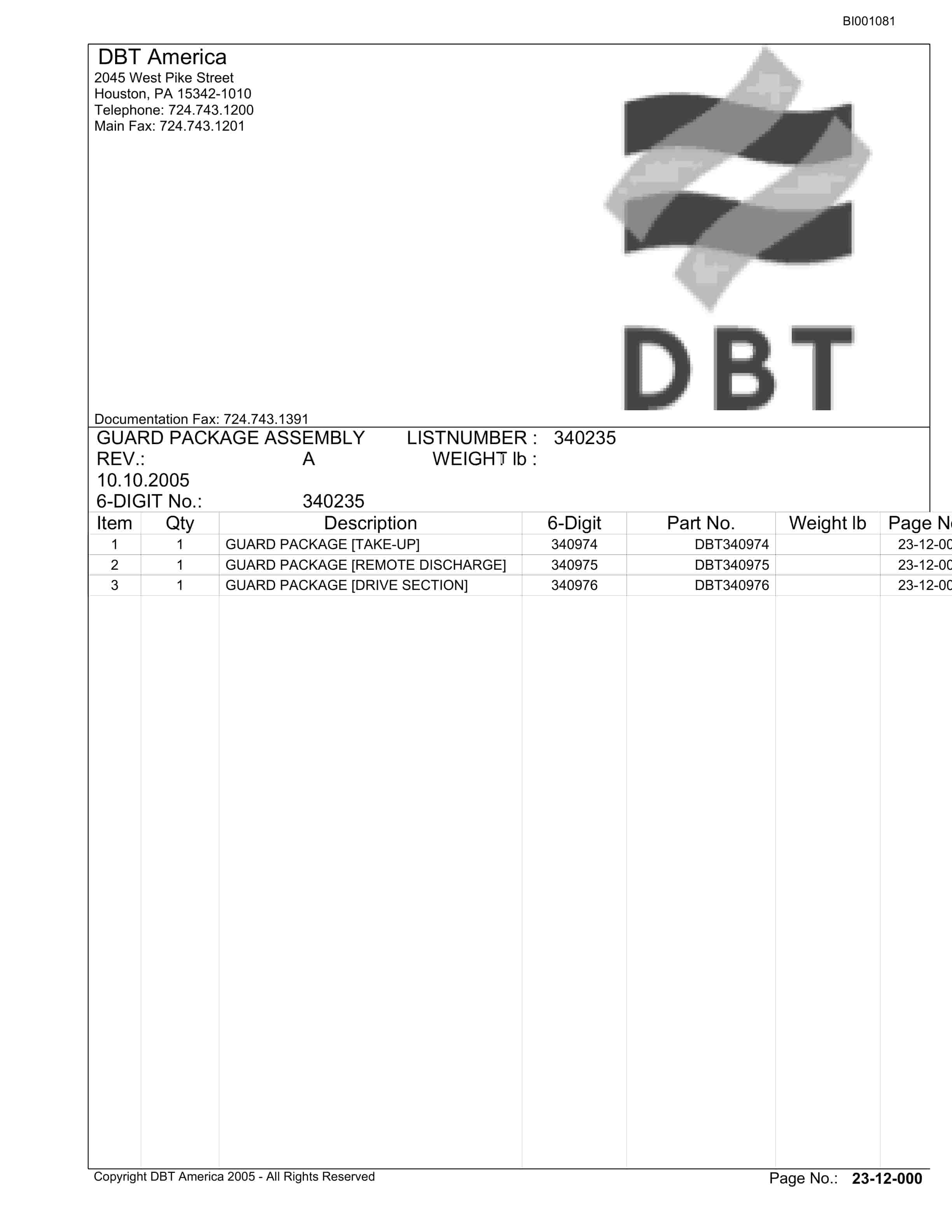 Bucyrus Belt System Parts Catalog BI001081-5