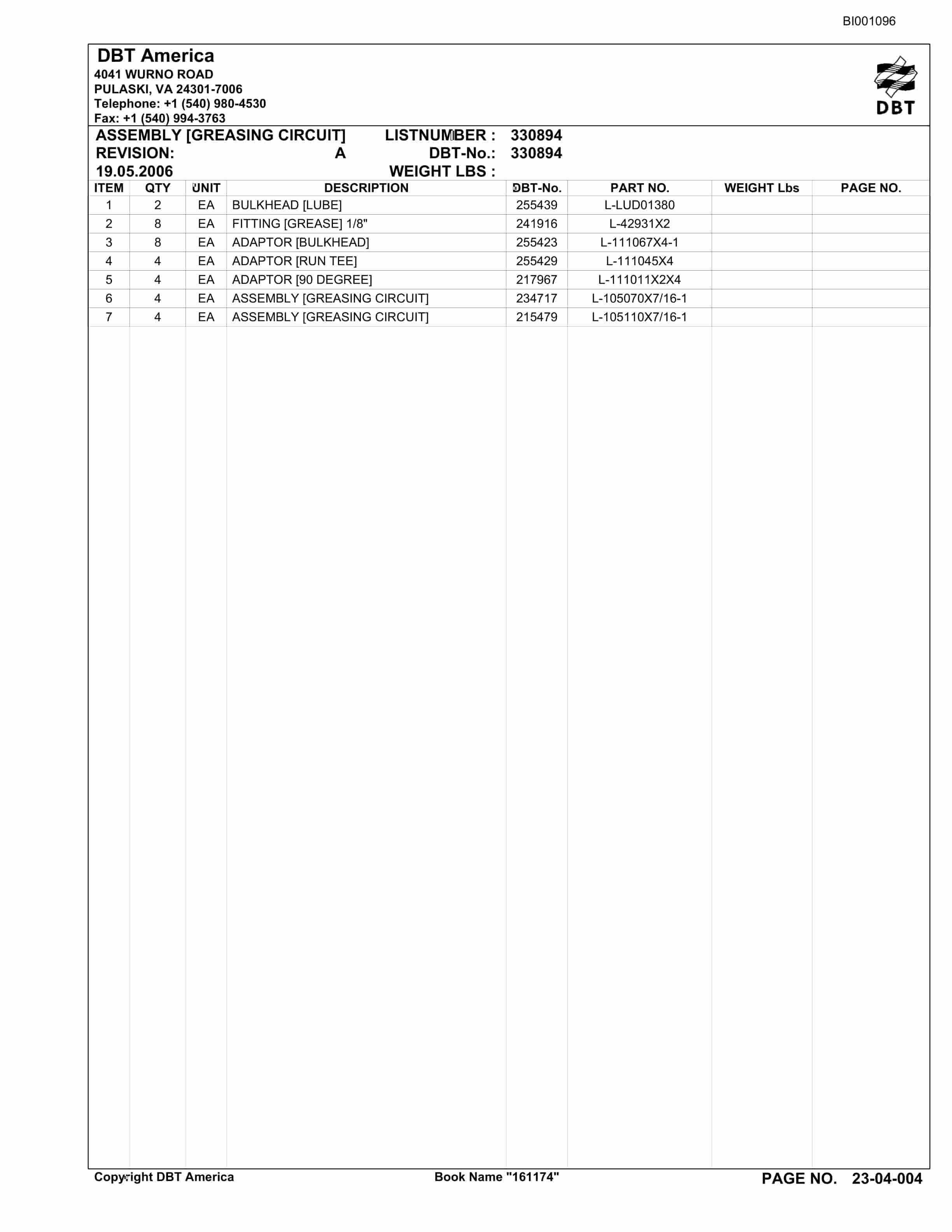 Bucyrus Belt System Parts Catalog BI001096-4