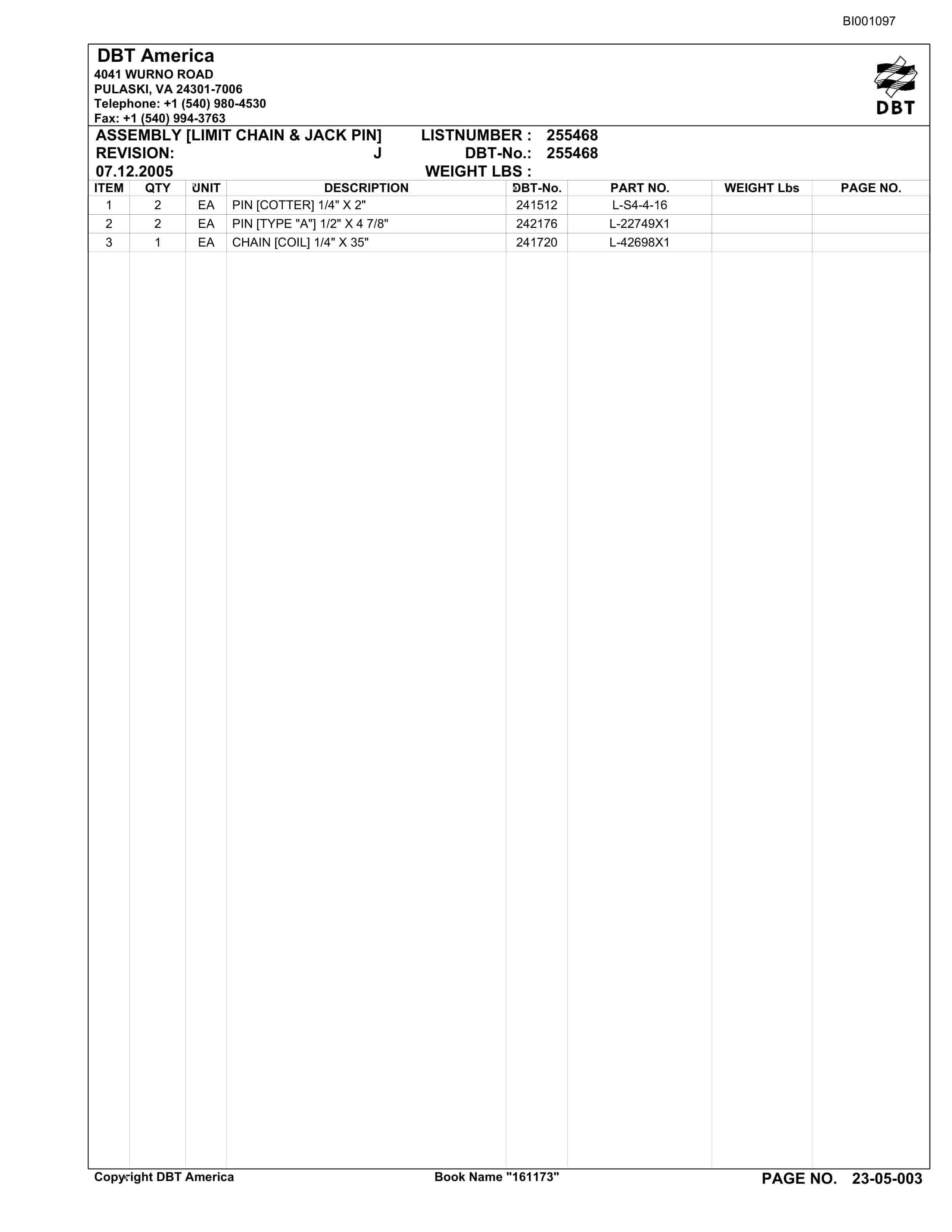 Bucyrus Belt System Parts Catalog BI001097-4