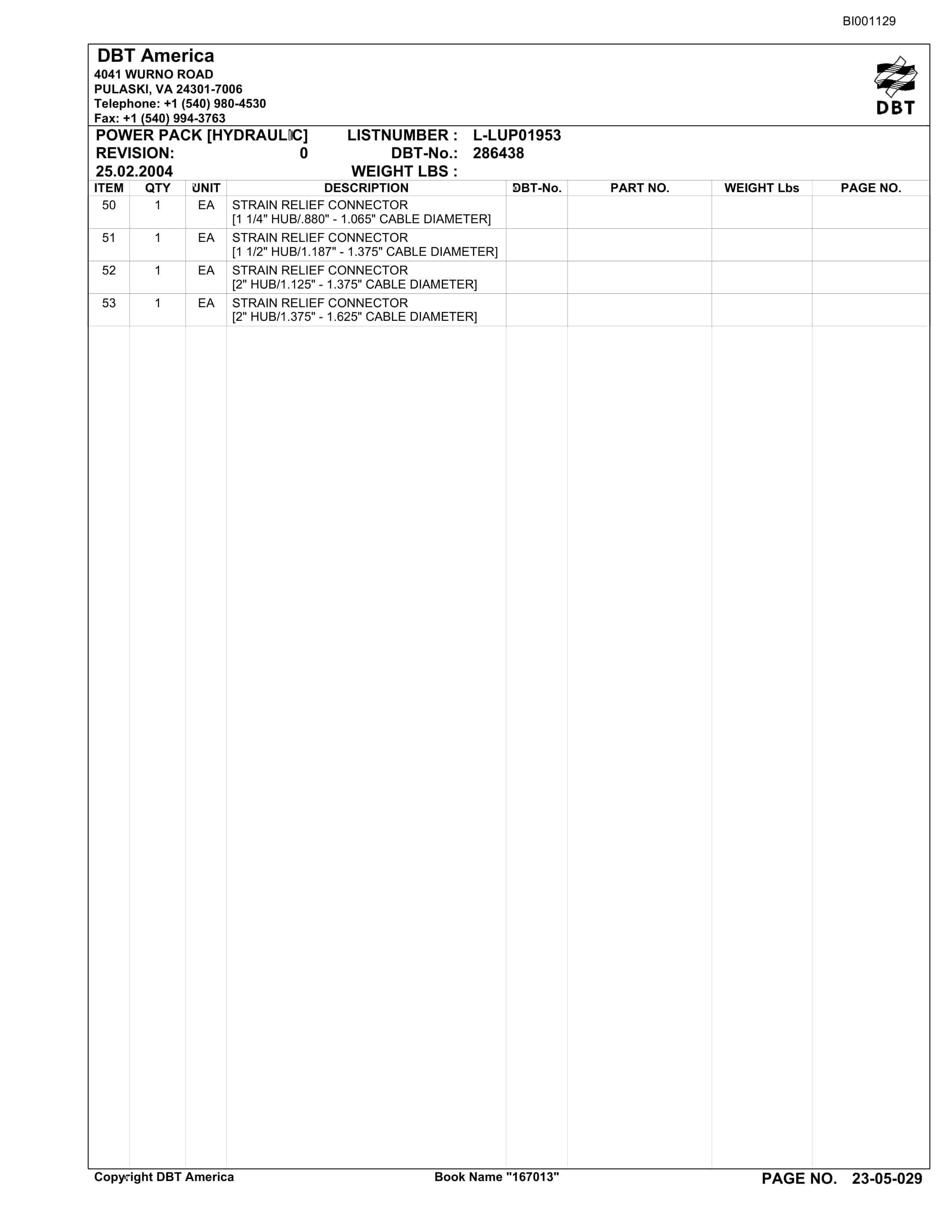 Bucyrus Belt System Parts Catalog BI001129-4