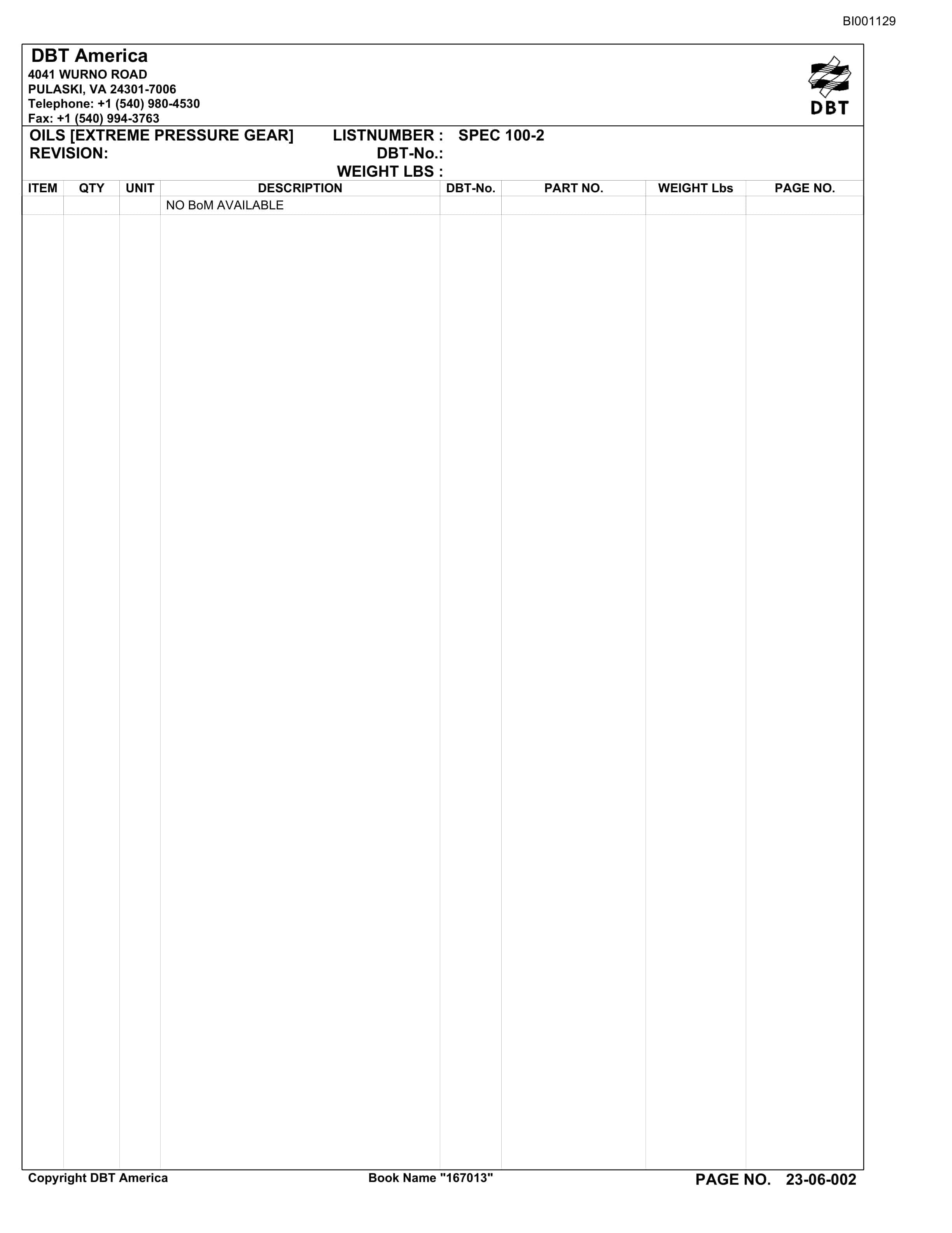 Bucyrus Belt System Parts Catalog BI001129-5
