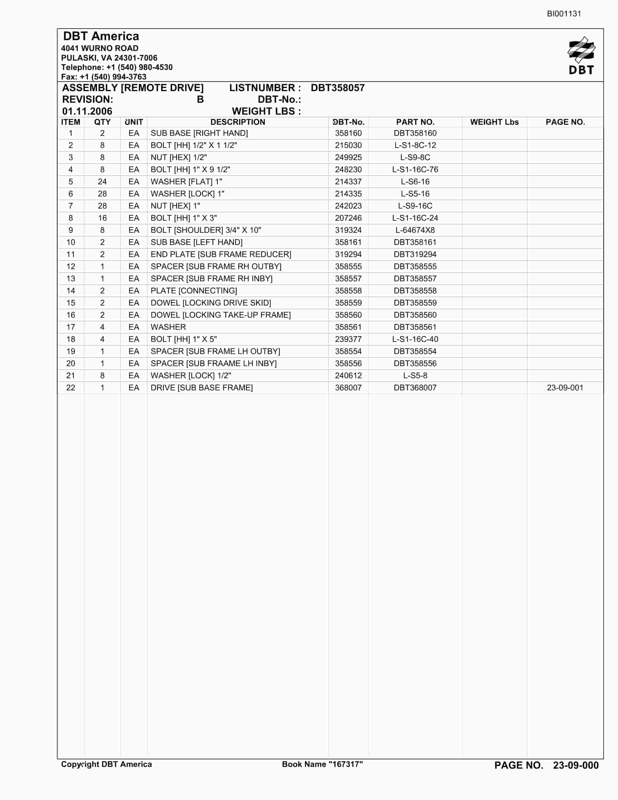Bucyrus Belt System Parts Catalog BI001131-4
