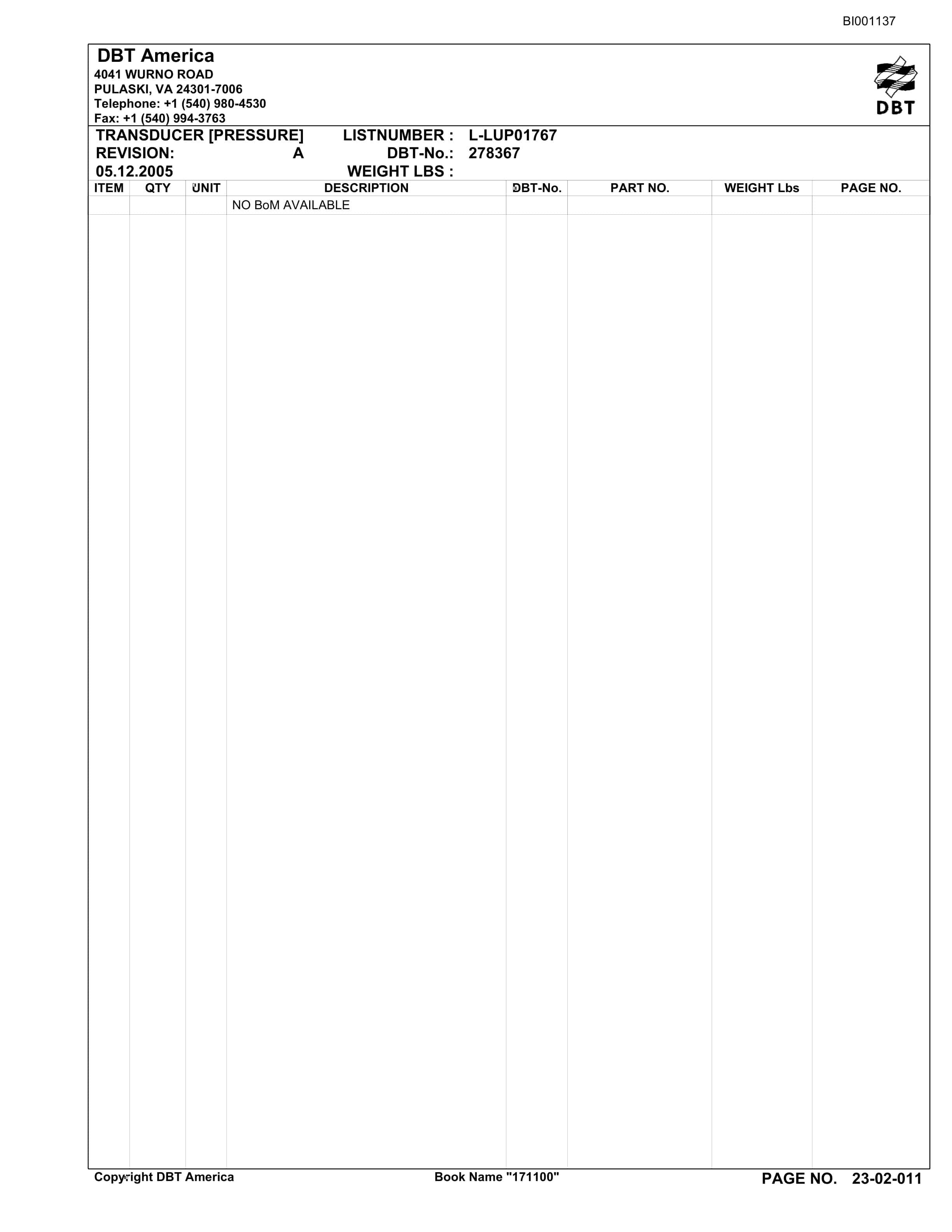 Bucyrus Belt System Parts Catalog BI001137-2
