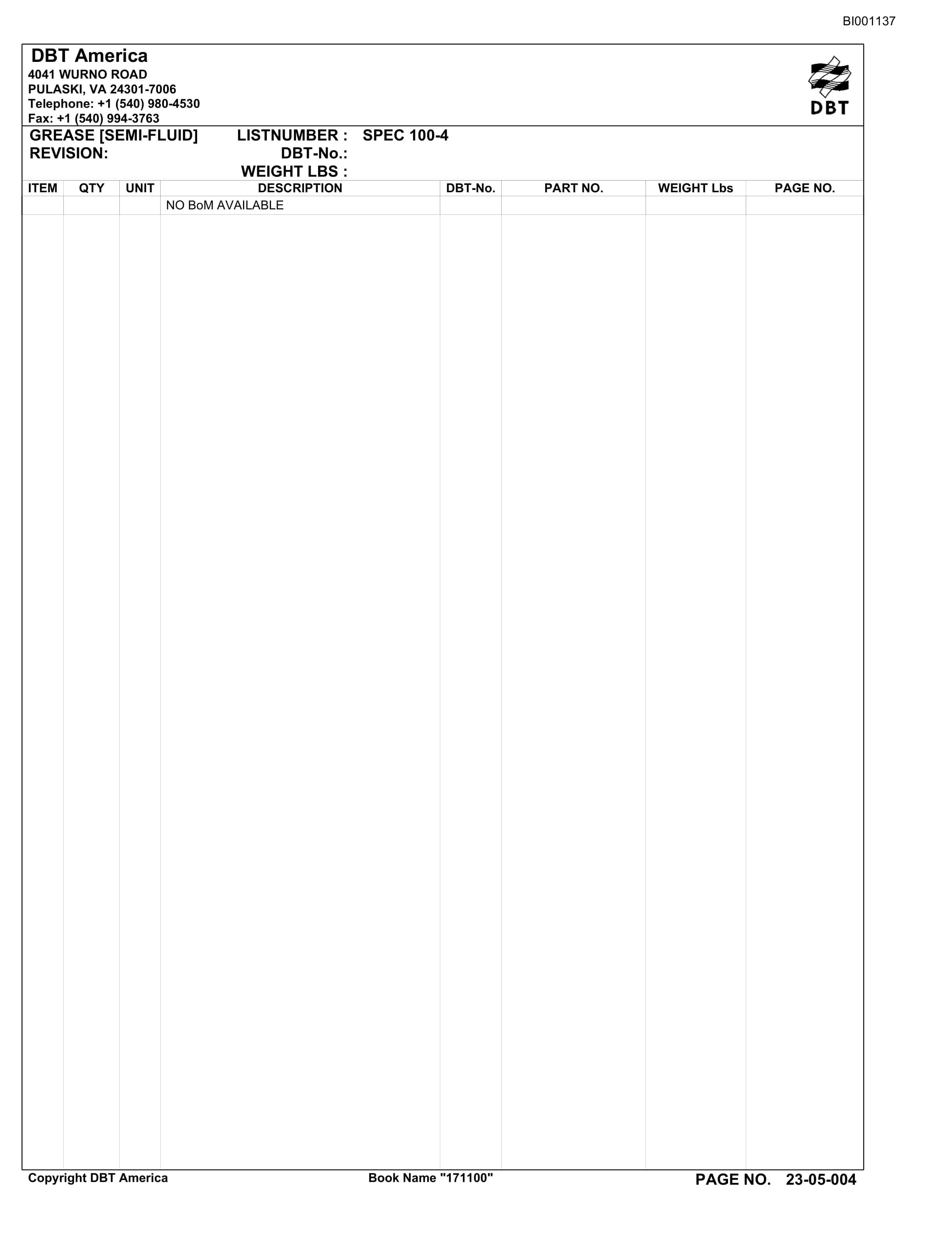 Bucyrus Belt System Parts Catalog BI001137-4
