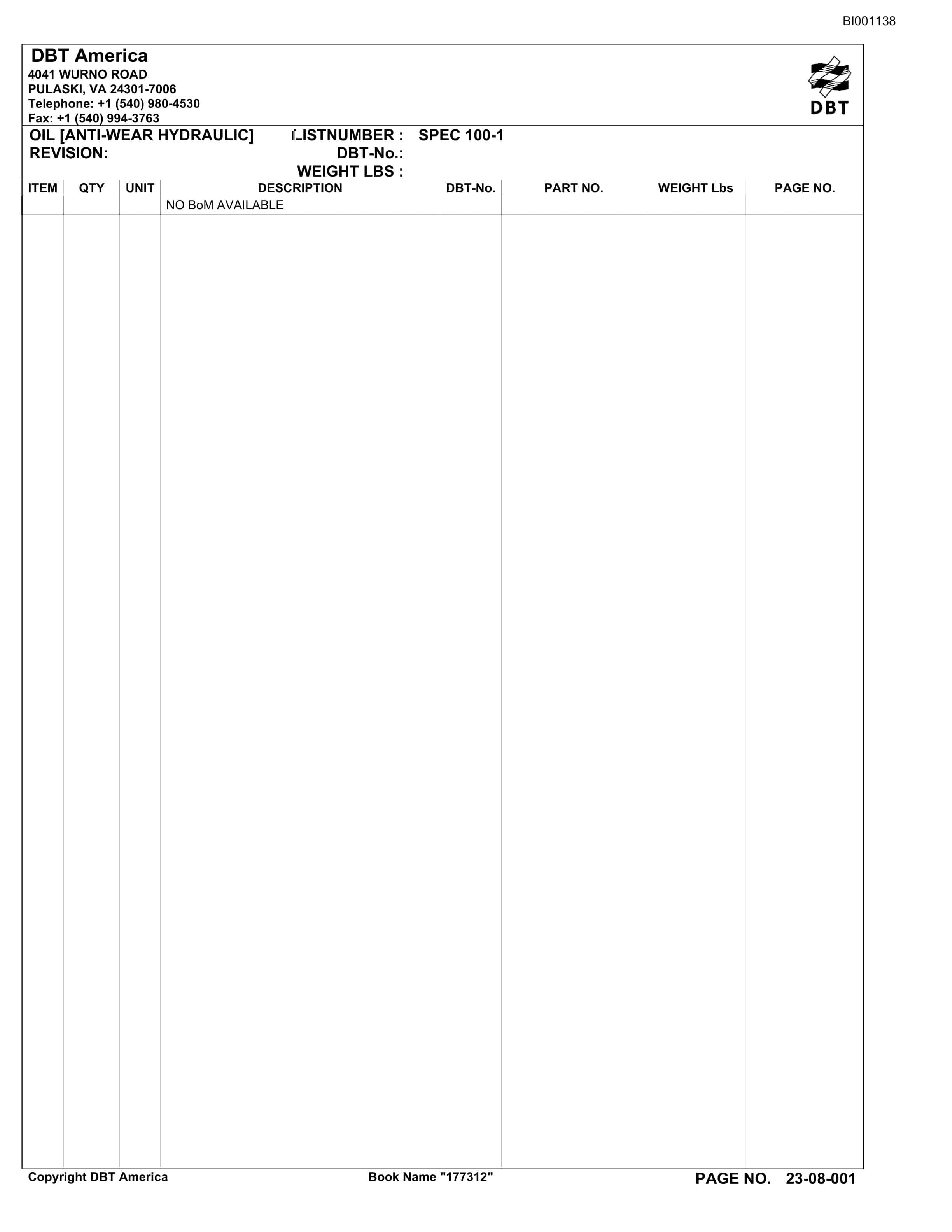 Bucyrus Belt System Parts Catalog BI001138-4