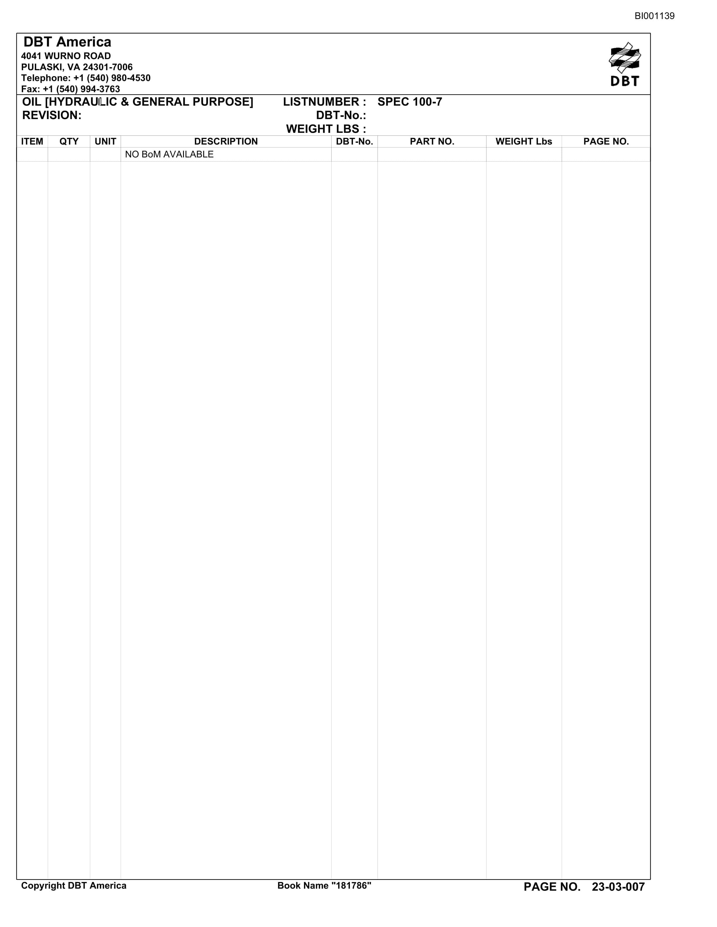 Bucyrus Belt System Parts Catalog BI001139-4