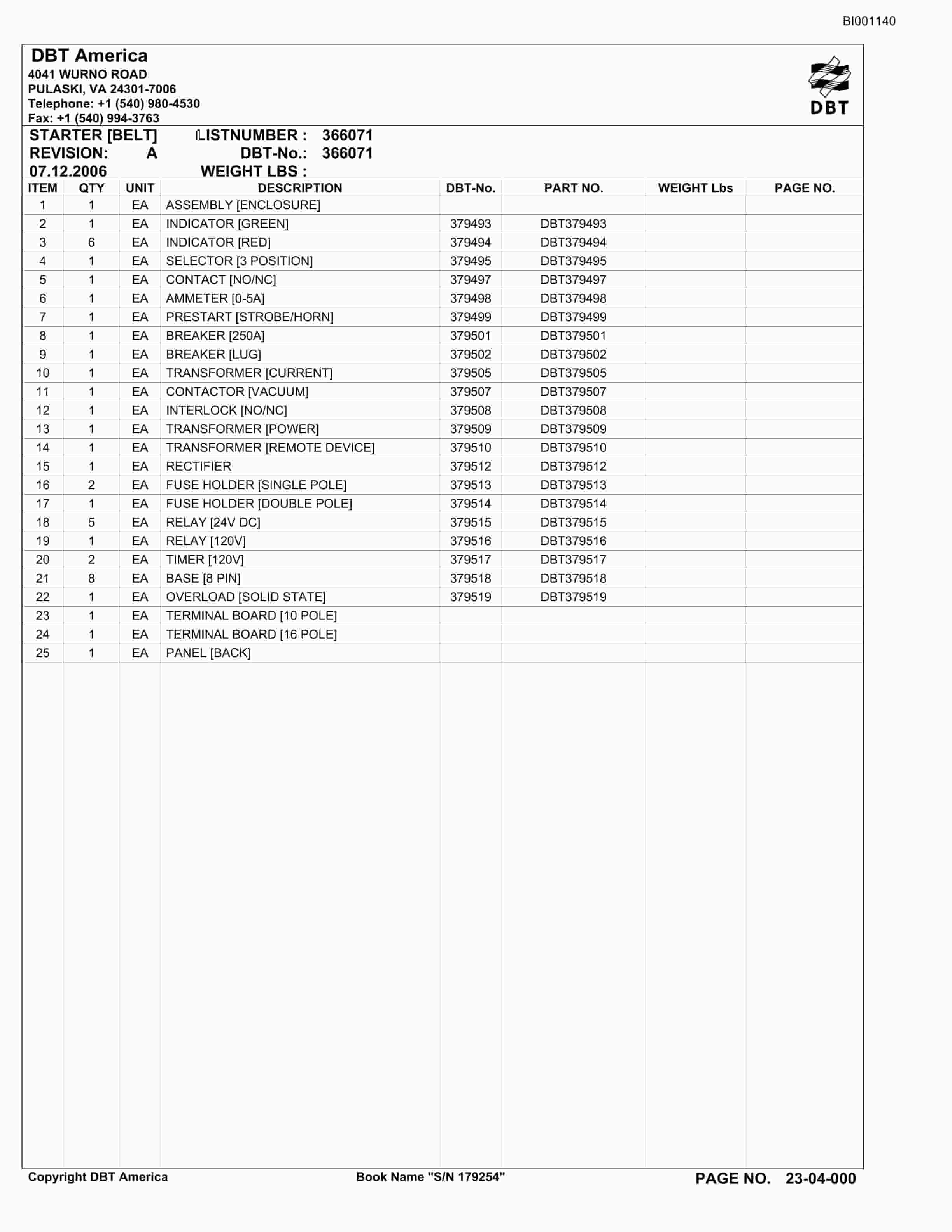 Bucyrus Belt System Parts Catalog BI001140-2
