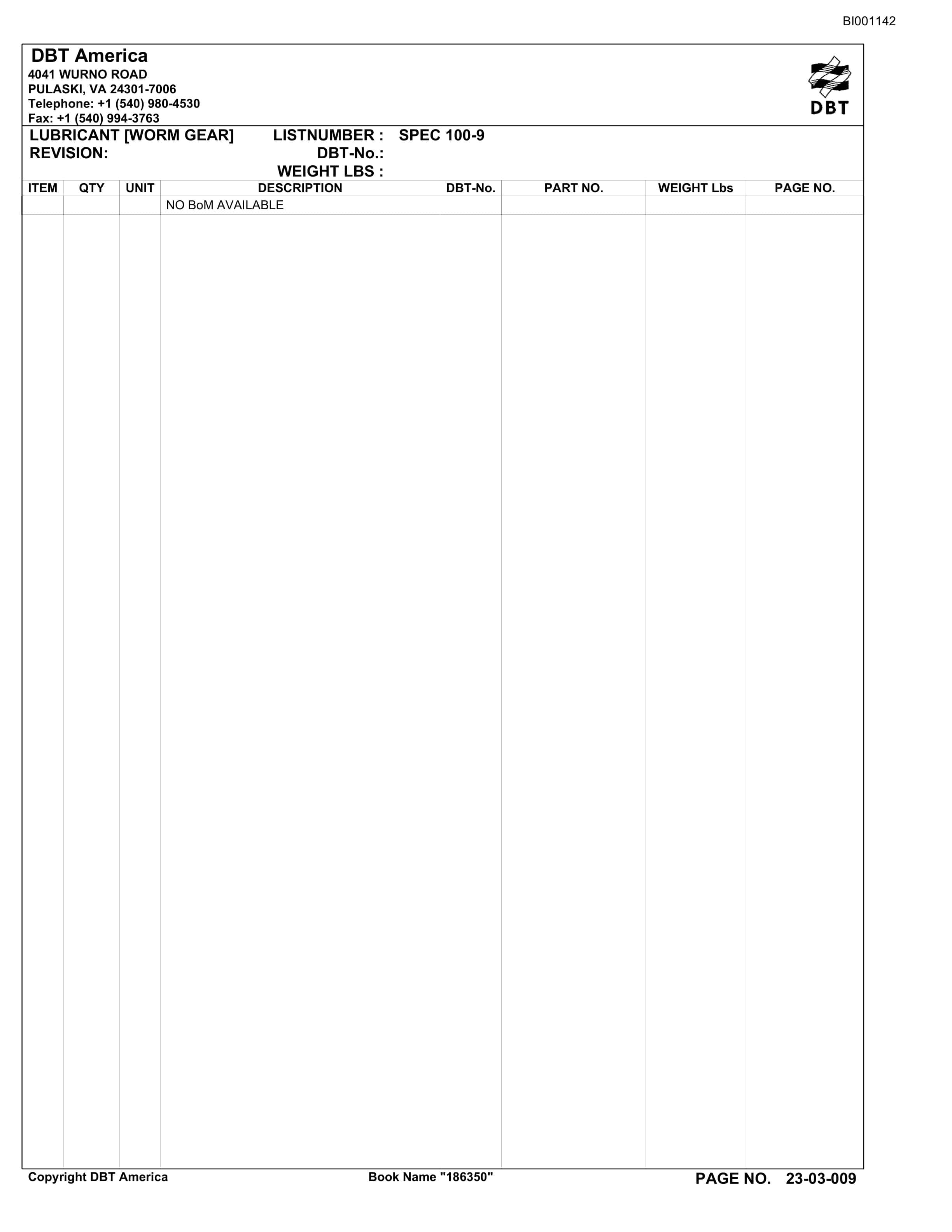 Bucyrus Belt System Parts Catalog BI001142-5