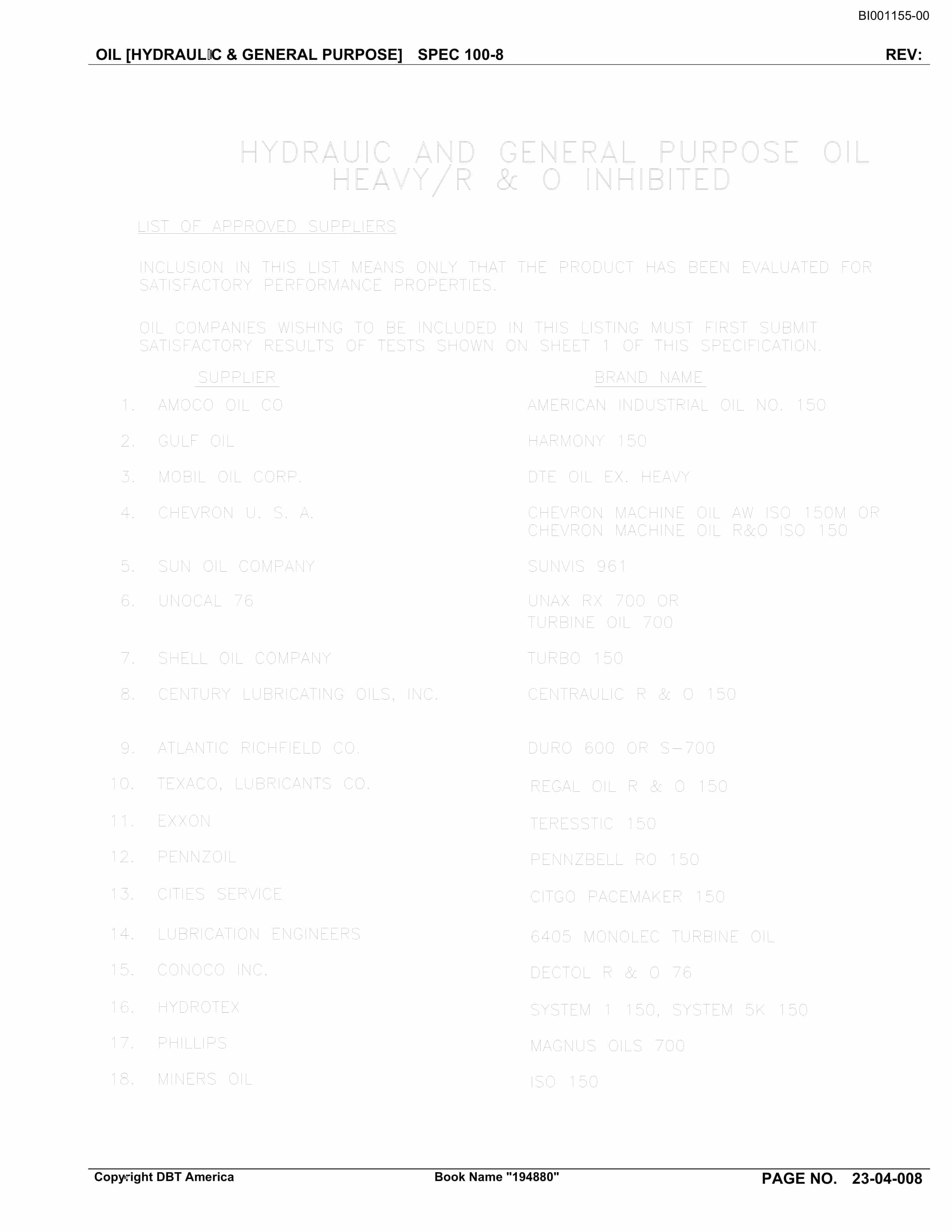 Bucyrus Belt System Parts Catalog BI001155-2
