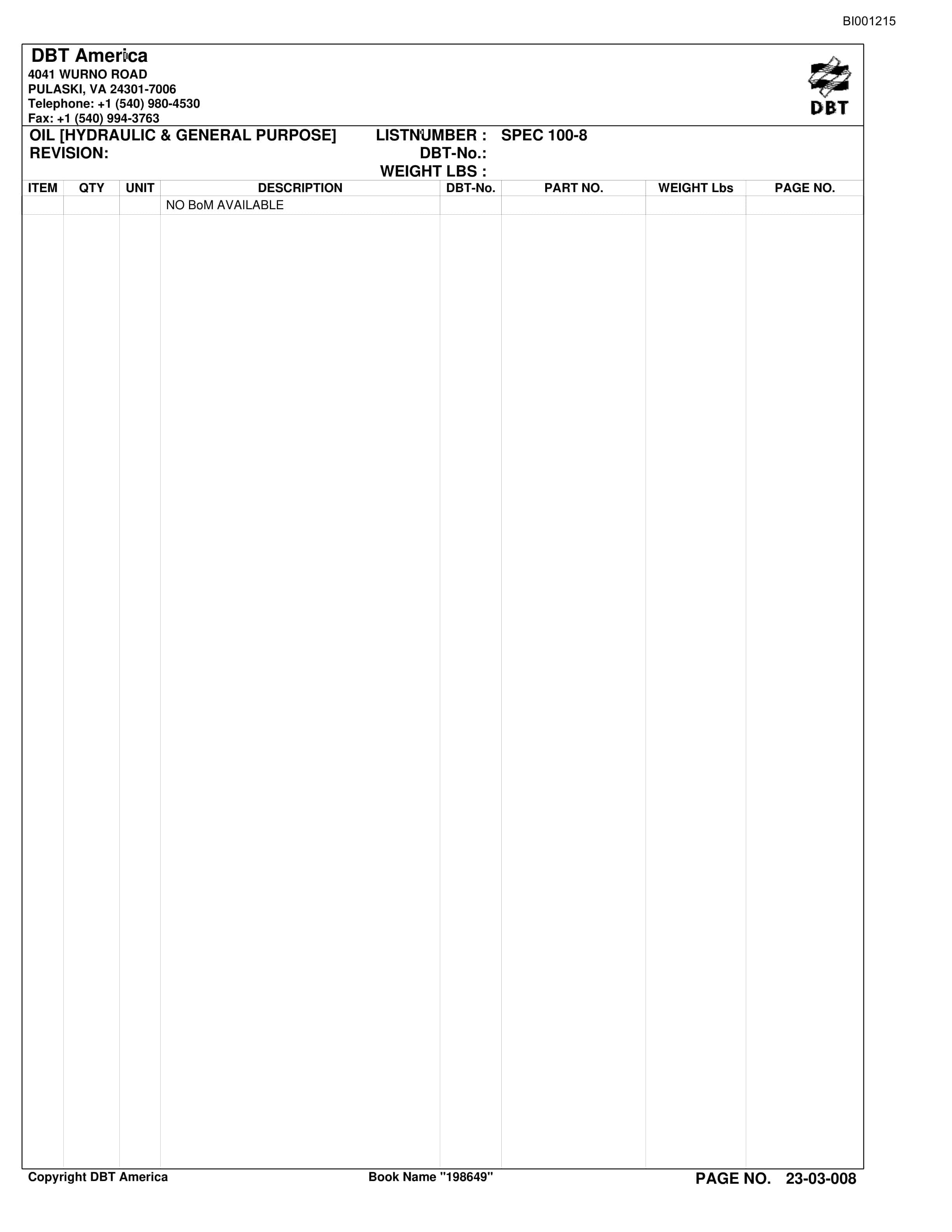 Bucyrus Belt System Parts Catalog BI001215-5